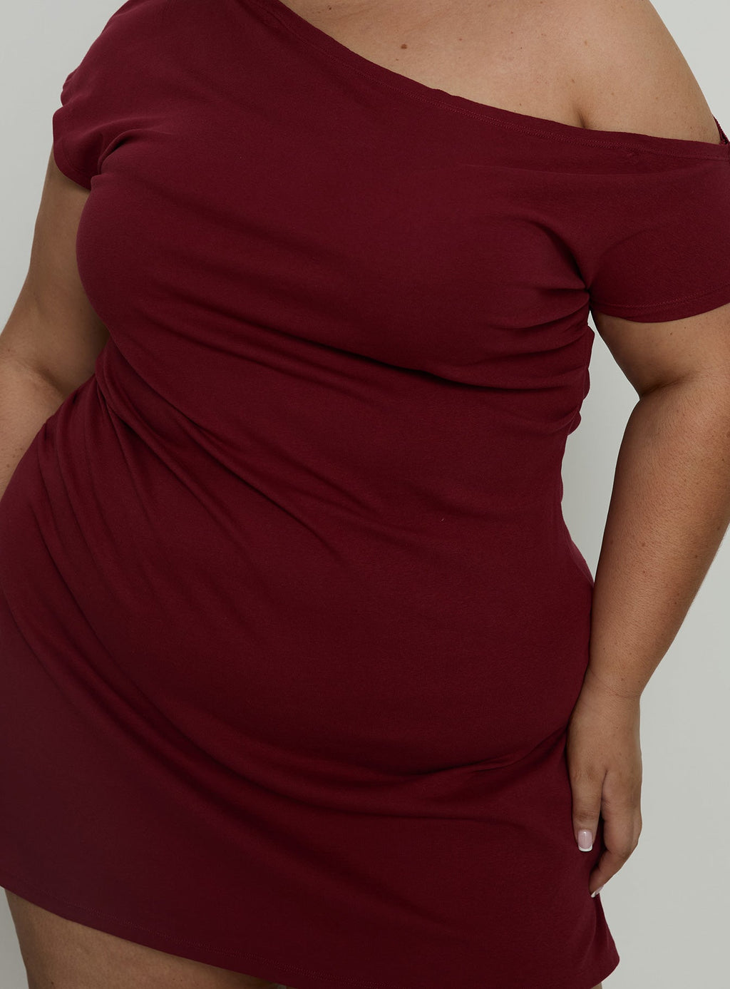 Prestige One Shoulder Mini Dress Burgundy Curve
