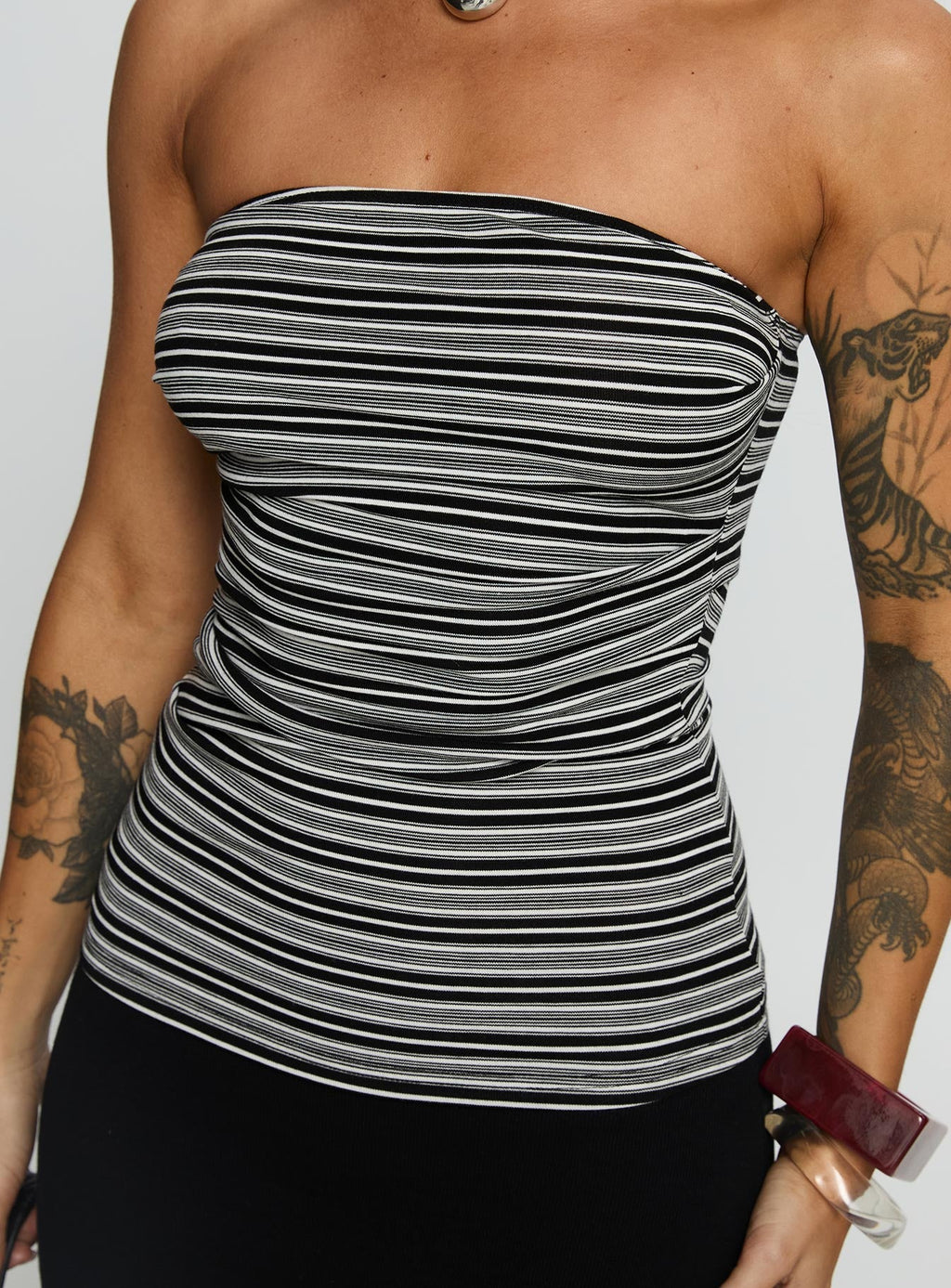 Bethanny Strapless Top Black Stripe