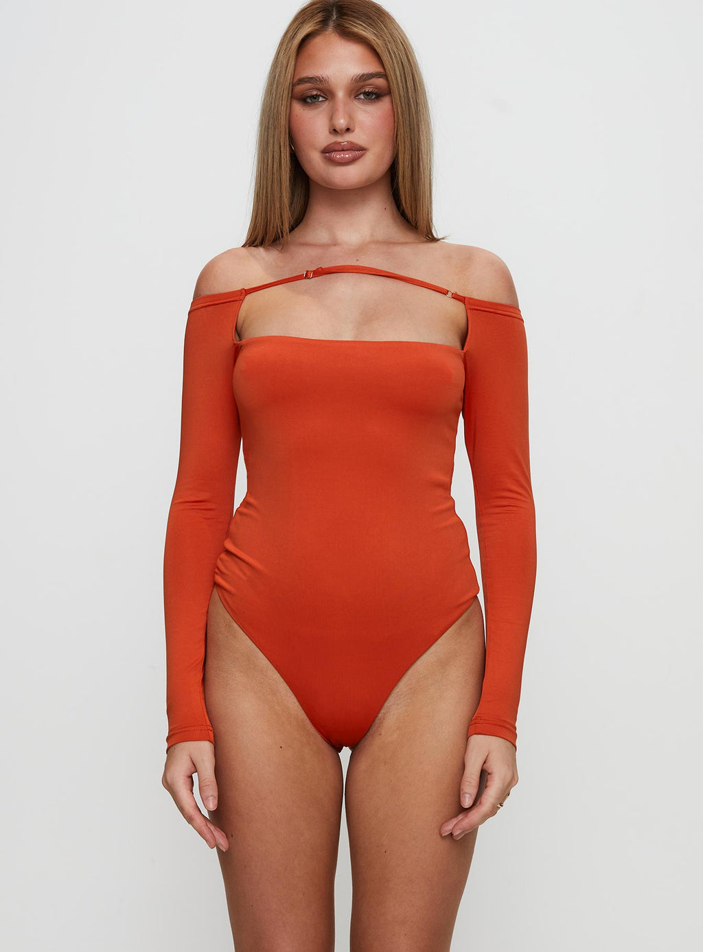 Degree Of Seperation Buckle Detail Long Sleeve Bodysuit Orange