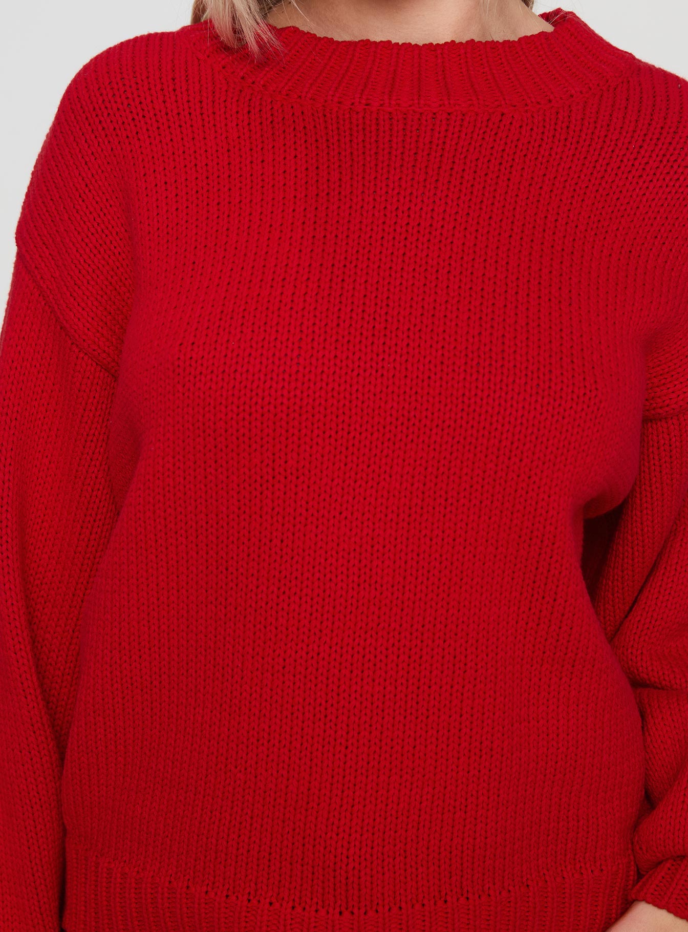 Harmony Balloon Sleeve Knit Sweater Red