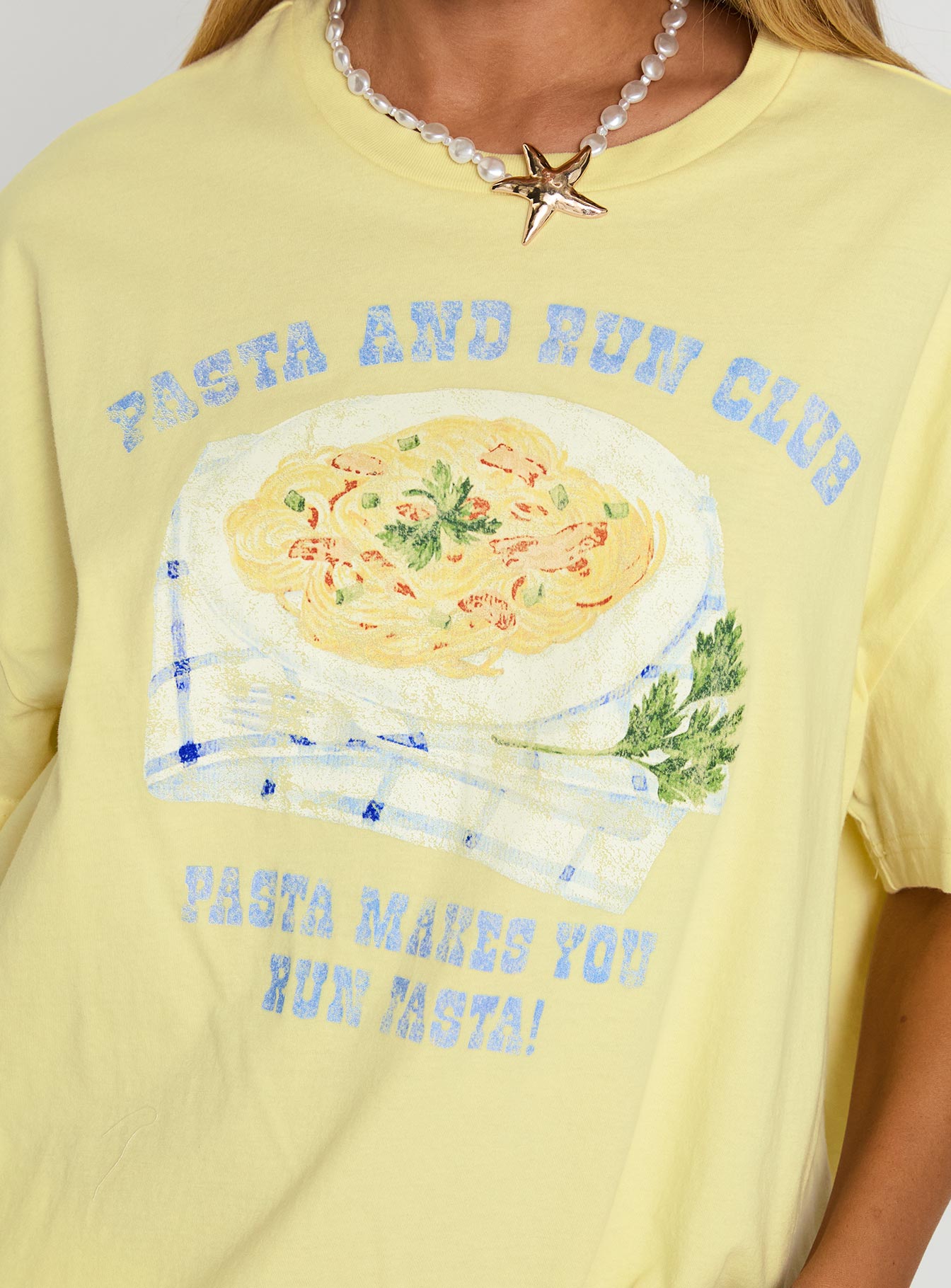 Pasta Makes You Fasta Oversized Tee Yellow
