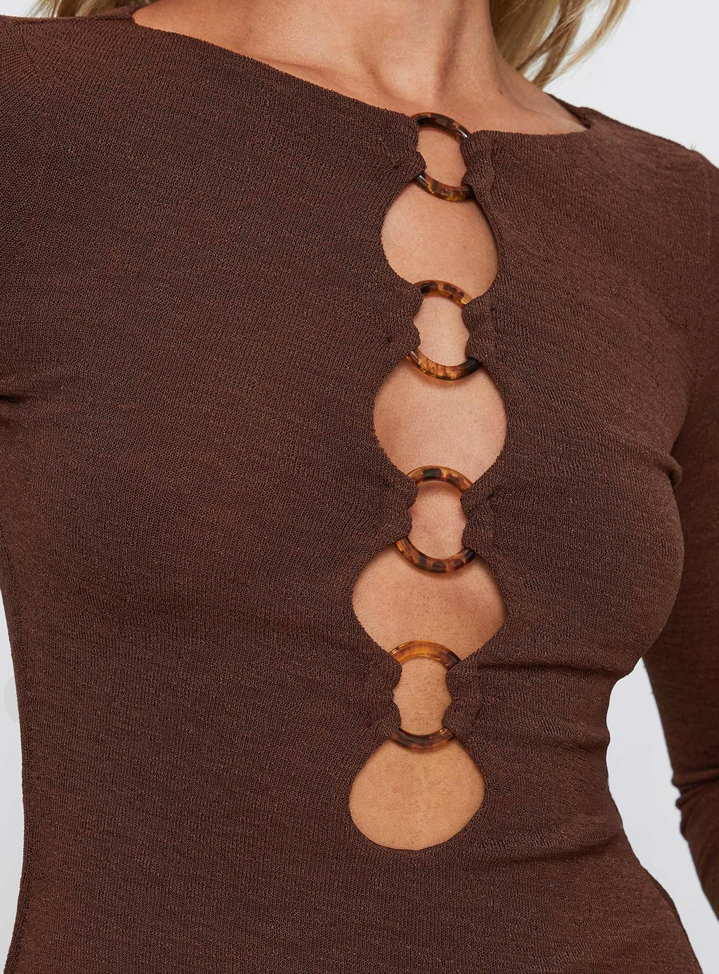 Dejonge Long Sleeve Ring Mini Dress Brown