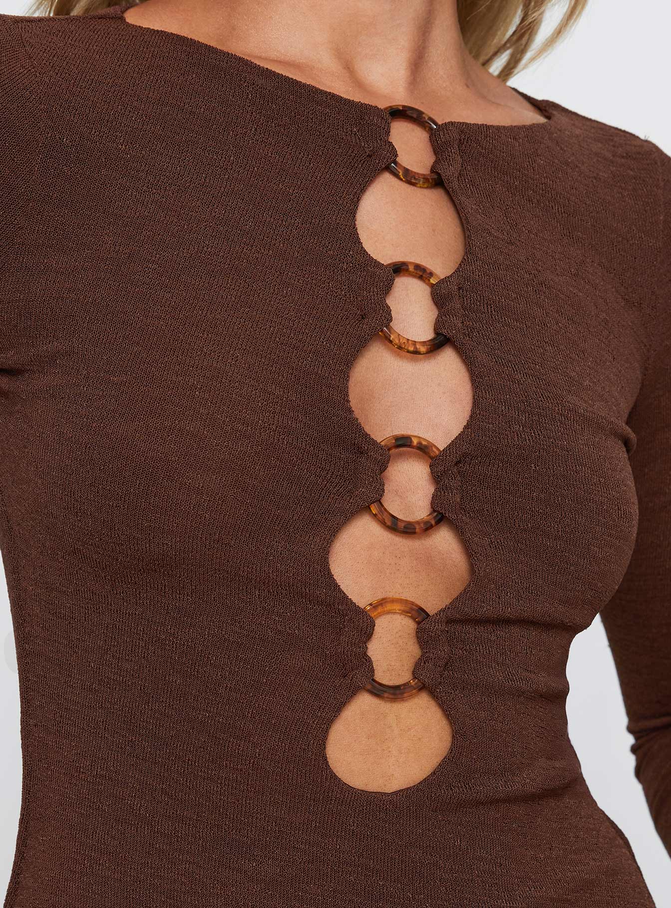 Dejonge Long Sleeve Ring Mini Dress Brown