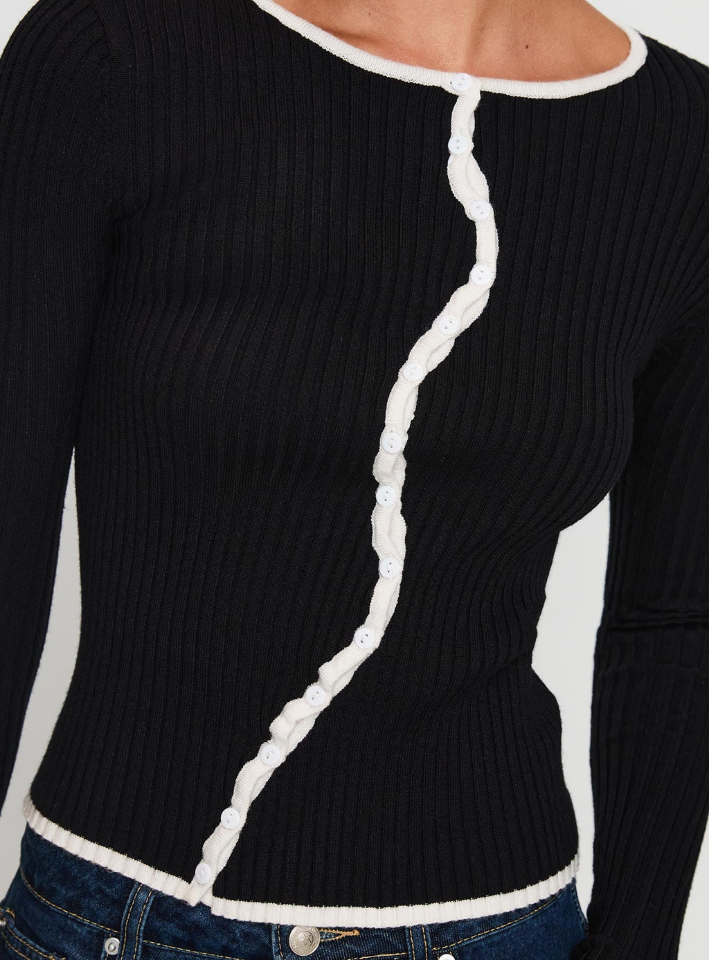 Bring Me Closer Button Up Long Sleeve Top Black / White