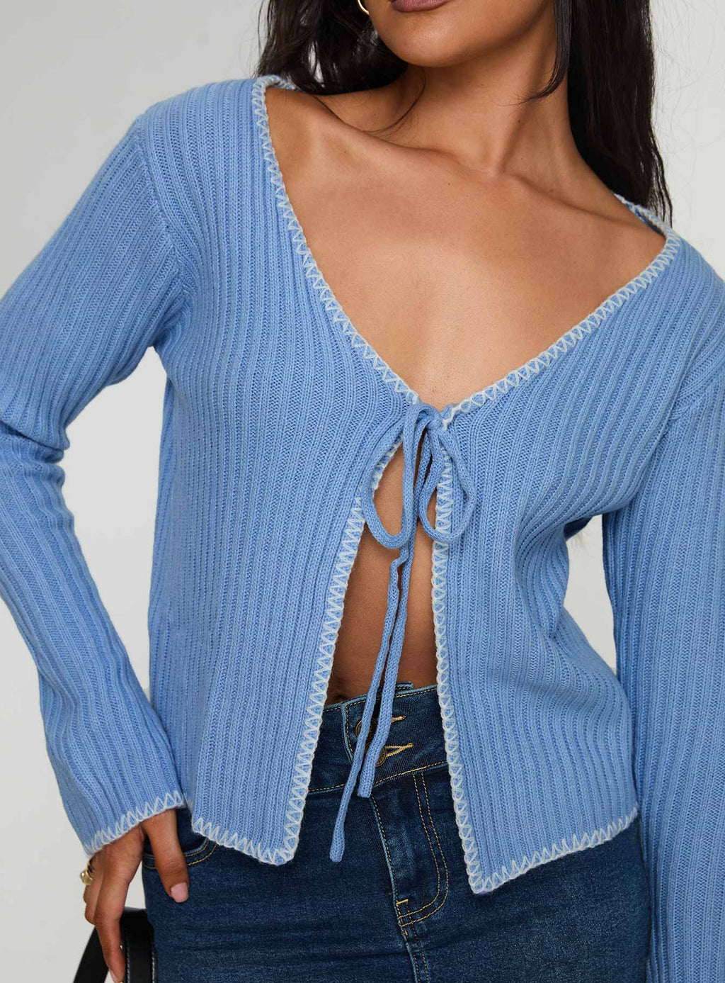 Jaimee Tie Up Knit Top Blue