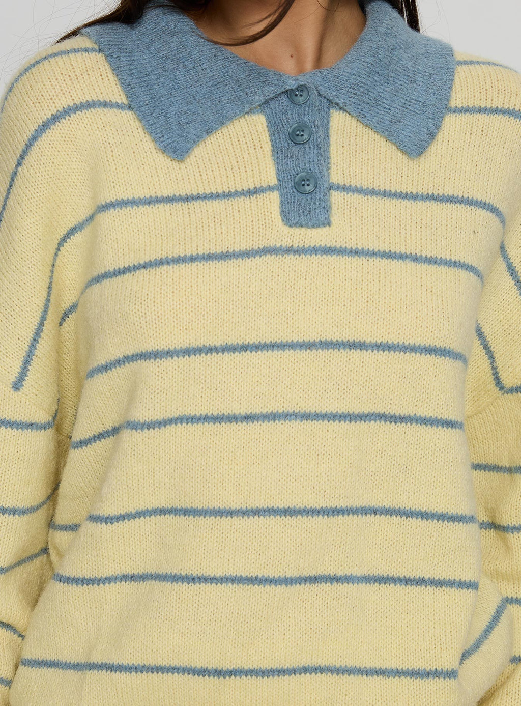 Minda Collared Knit Sweater Yellow Stripe