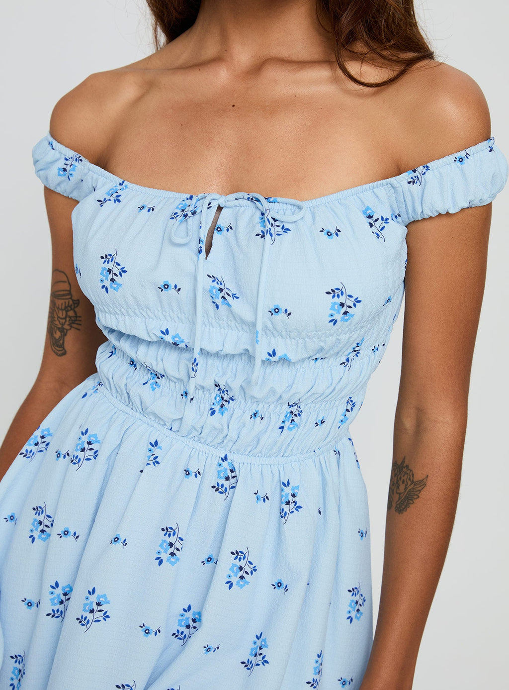 These Are The Days Shirred Mini Dress Blue Multi