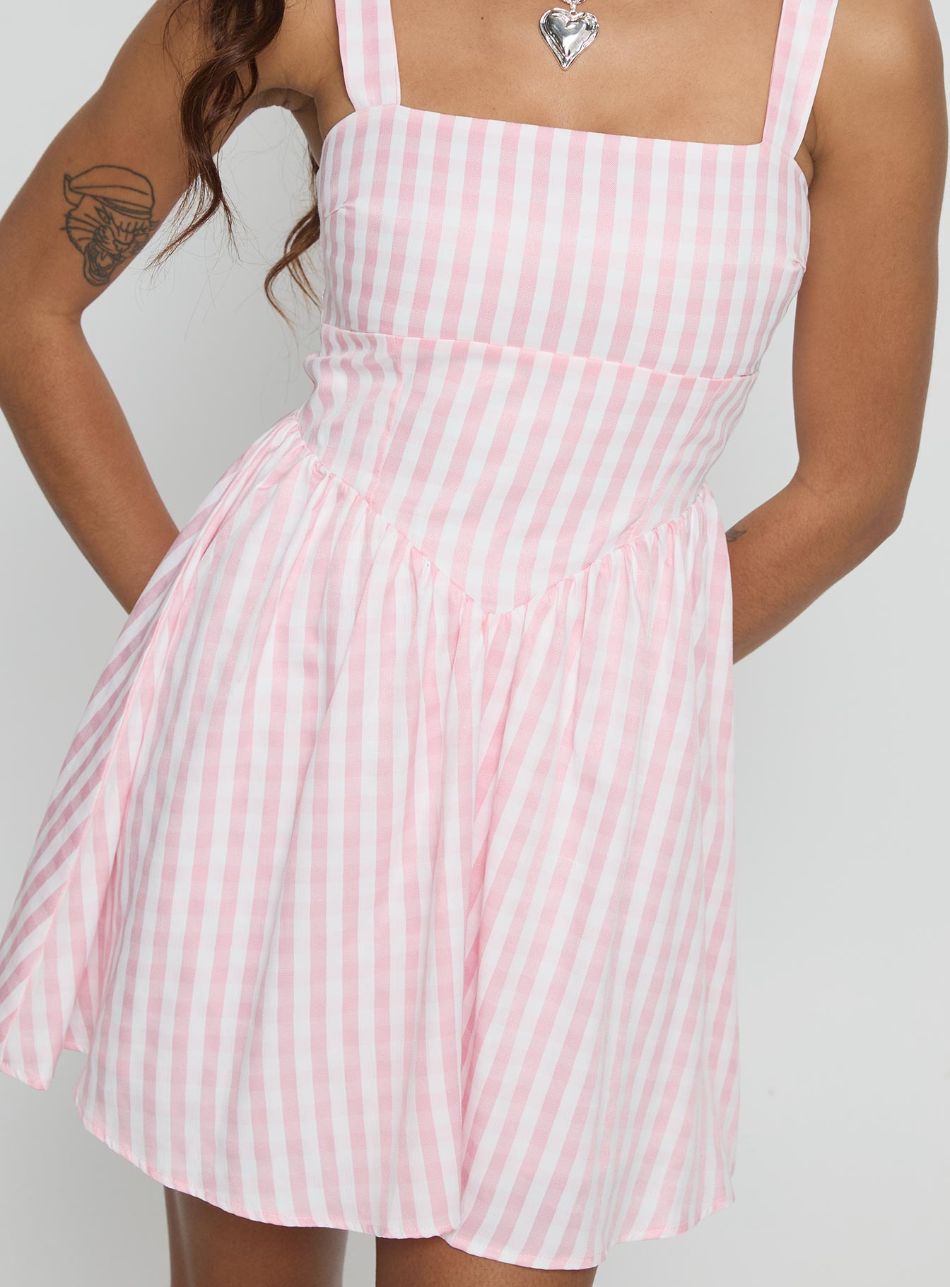 Yoselyn Pleat Mini Dress Pink Check
