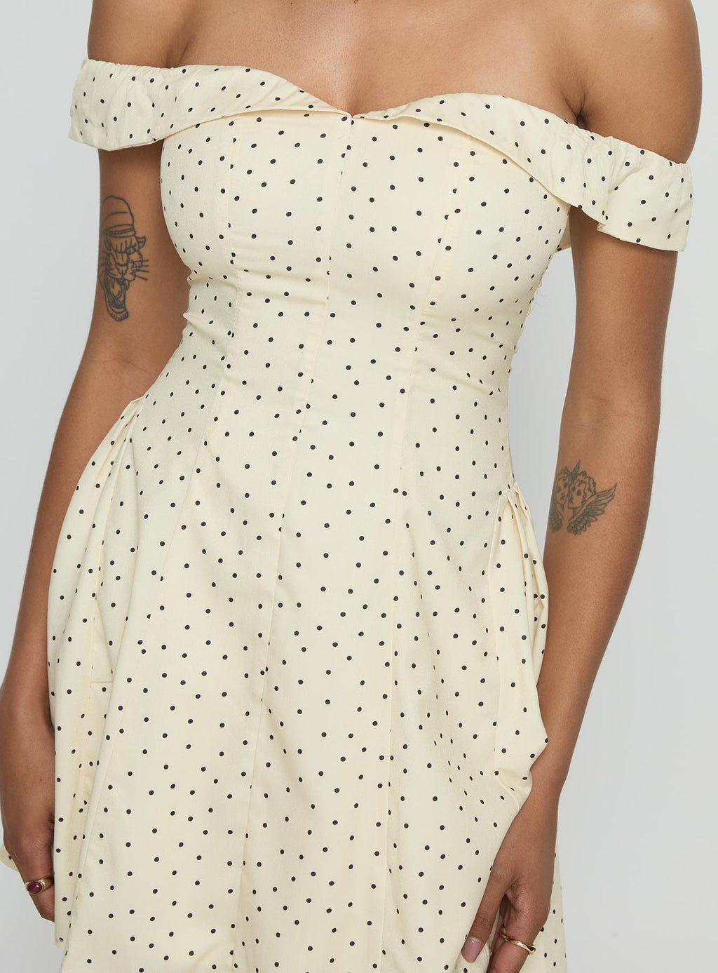 Rosebud Off The Shoulder Mini Dress Yellow / Polka Dot