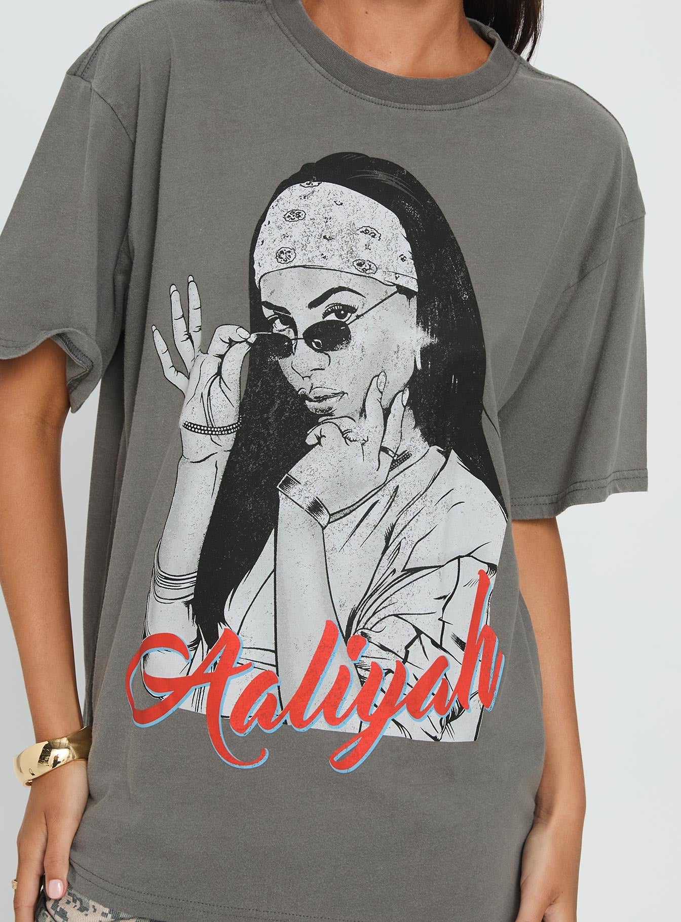More Than A Woman Oversized Graphic Top Grey