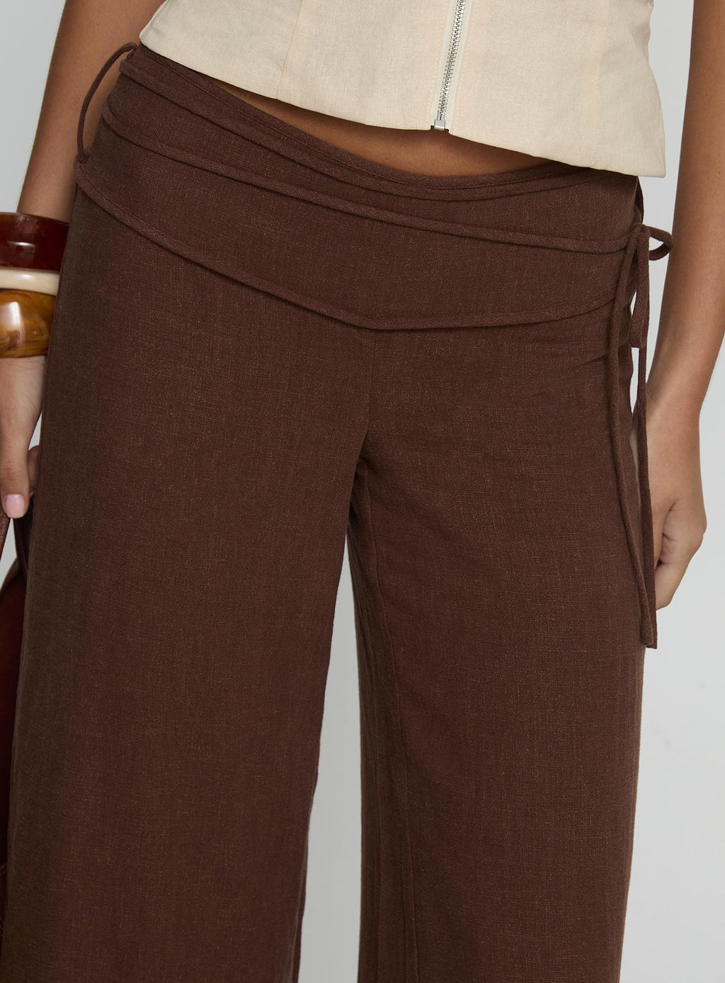 Silver Moon Linen Blend Tie Pants Brown