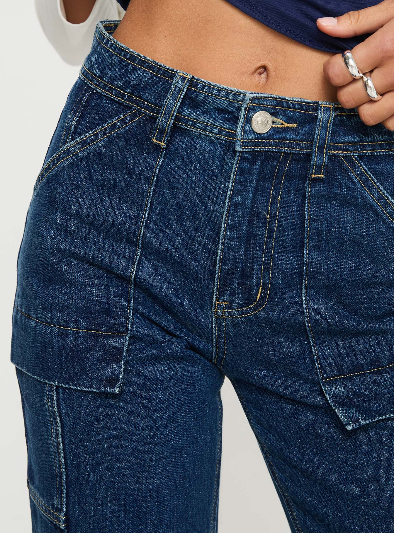 Chad High Rise Wide Leg Cargo Jeans Dark Wash Denim