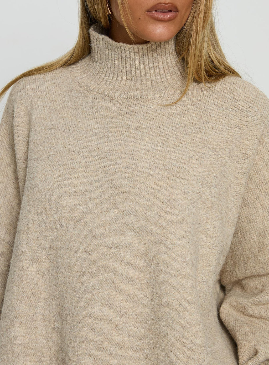 Patrizia Funnel Neck Knit Sweater Beige