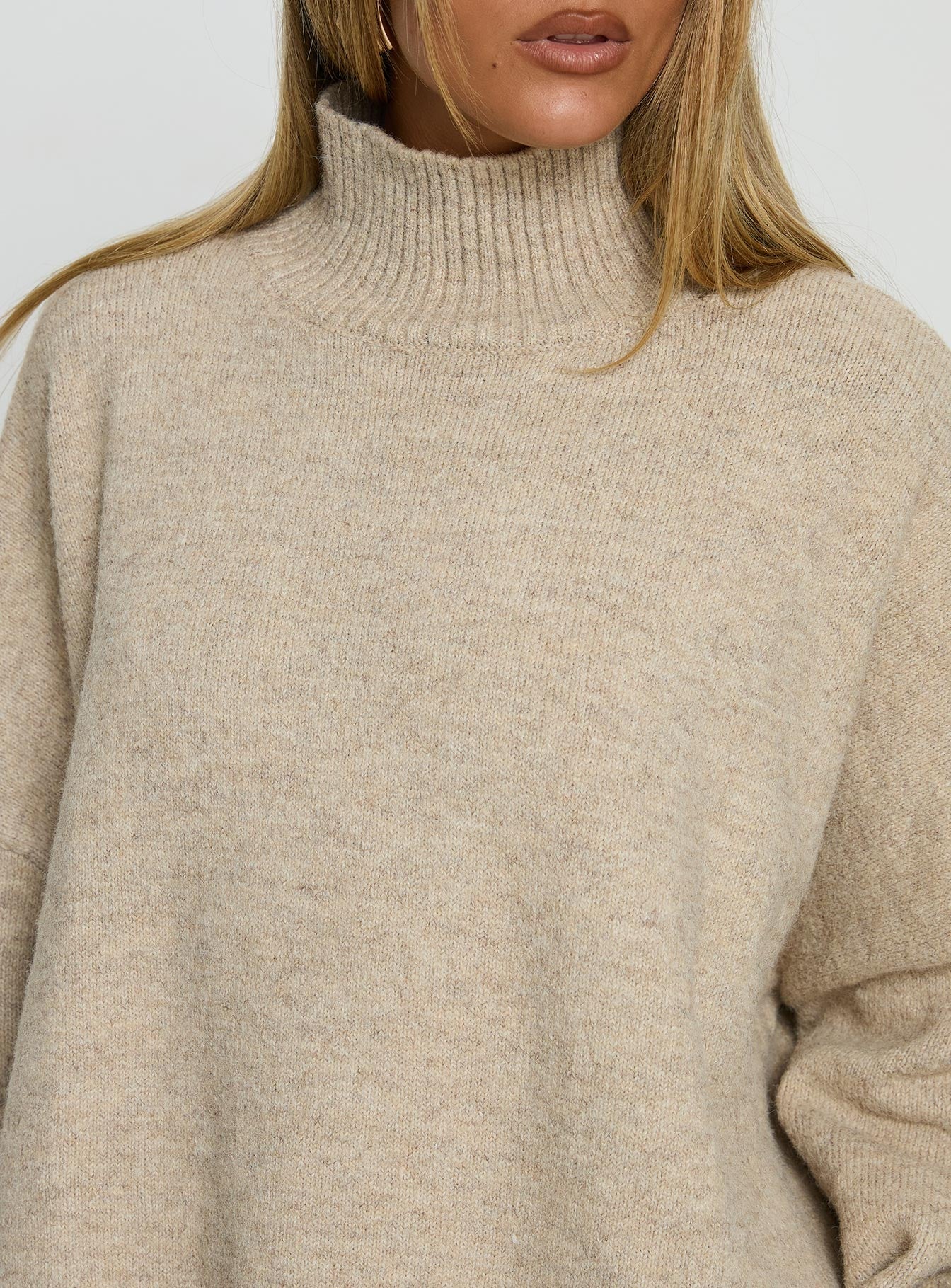 Patrizia Funnel Neck Knit Sweater Beige