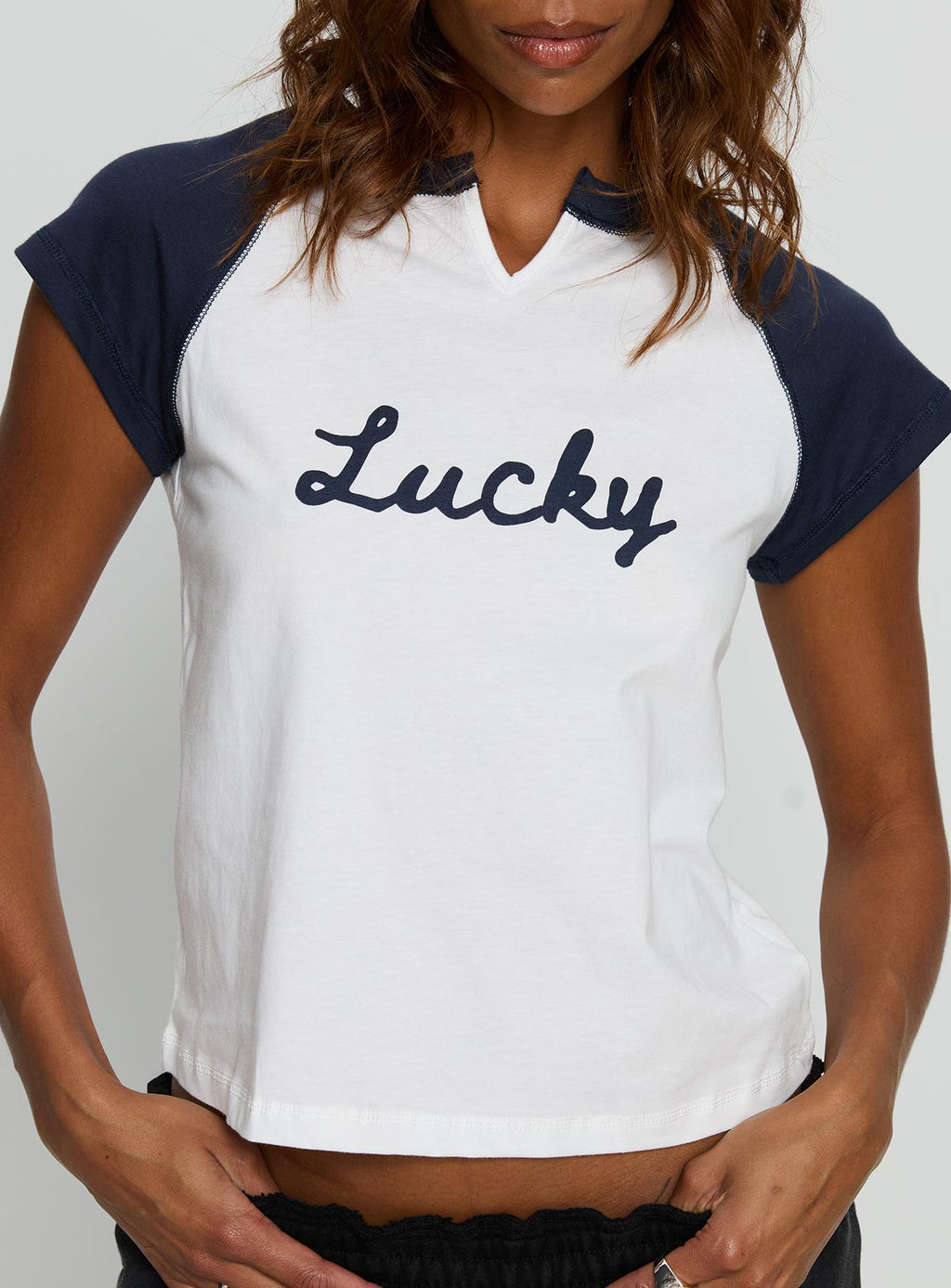 Southern Charm Graphic Baby Tee Navy / White