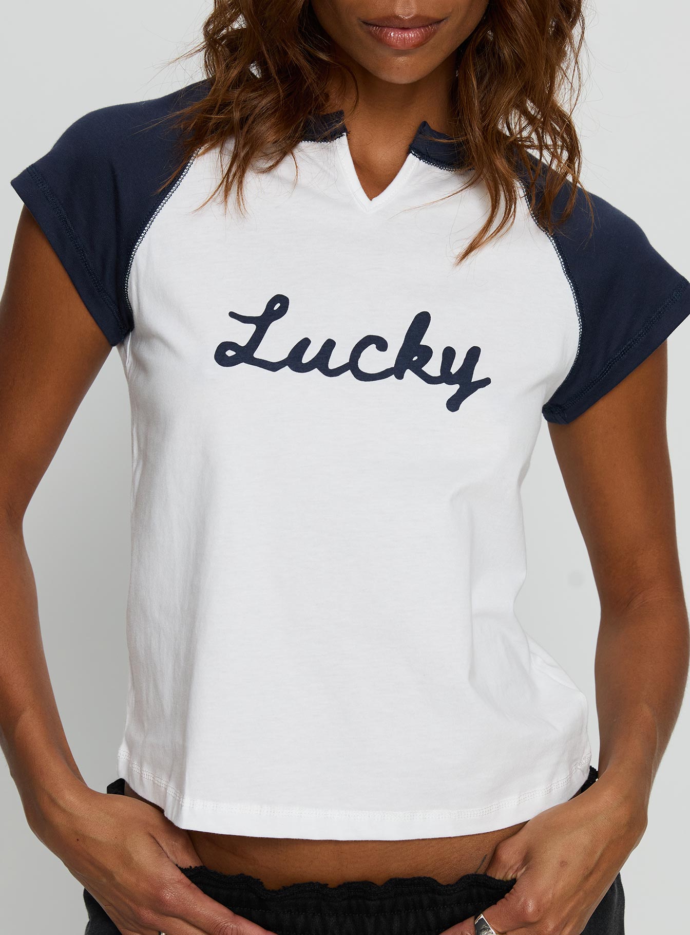 Southern Charm Graphic Baby Tee Navy / White