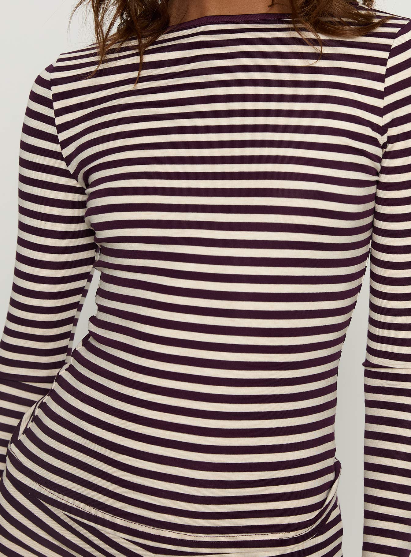 Caprise Wide Neck Long Sleeve Top Purple Stripe