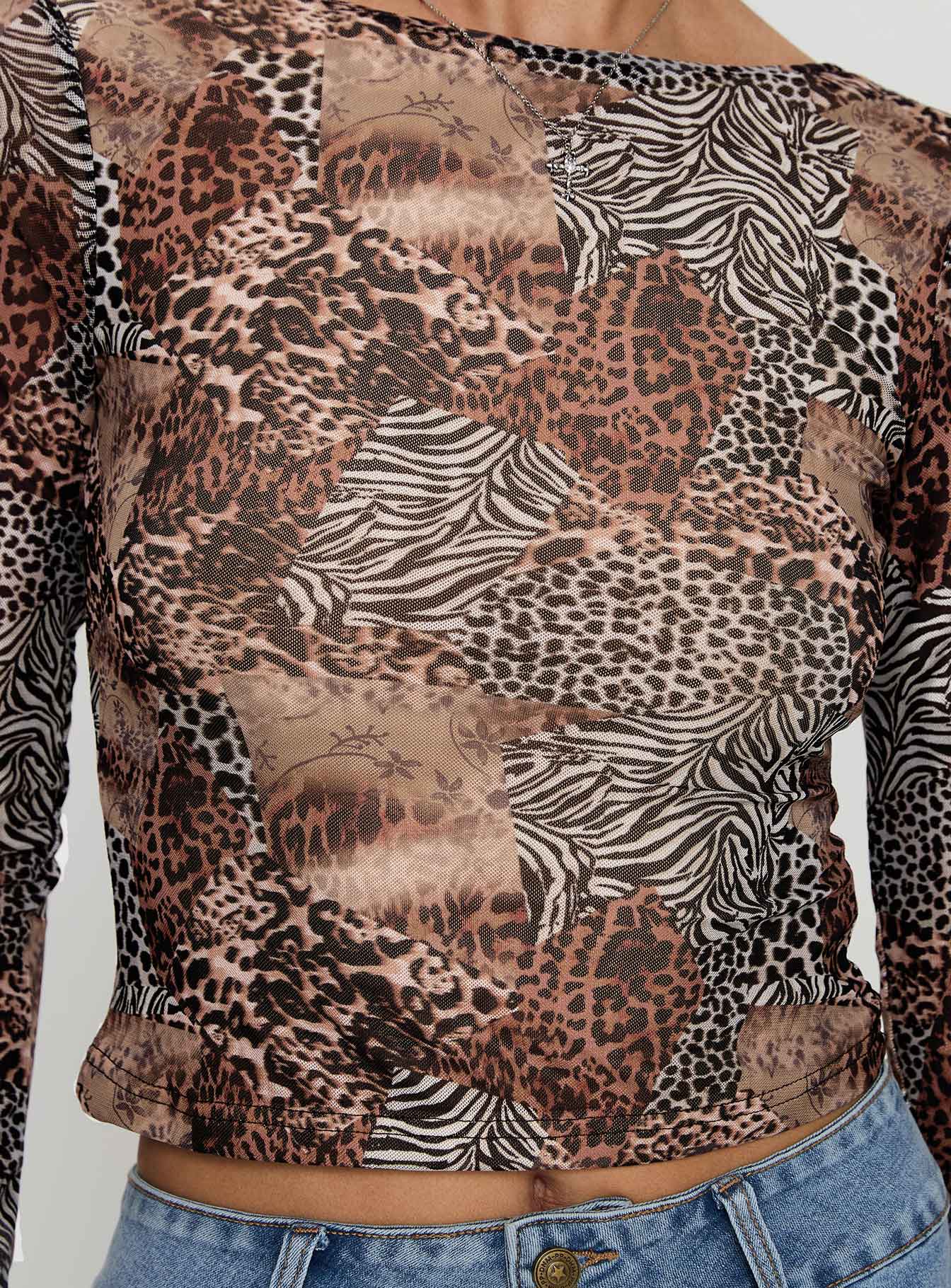 Tied In Long Sleeve Top Leopard