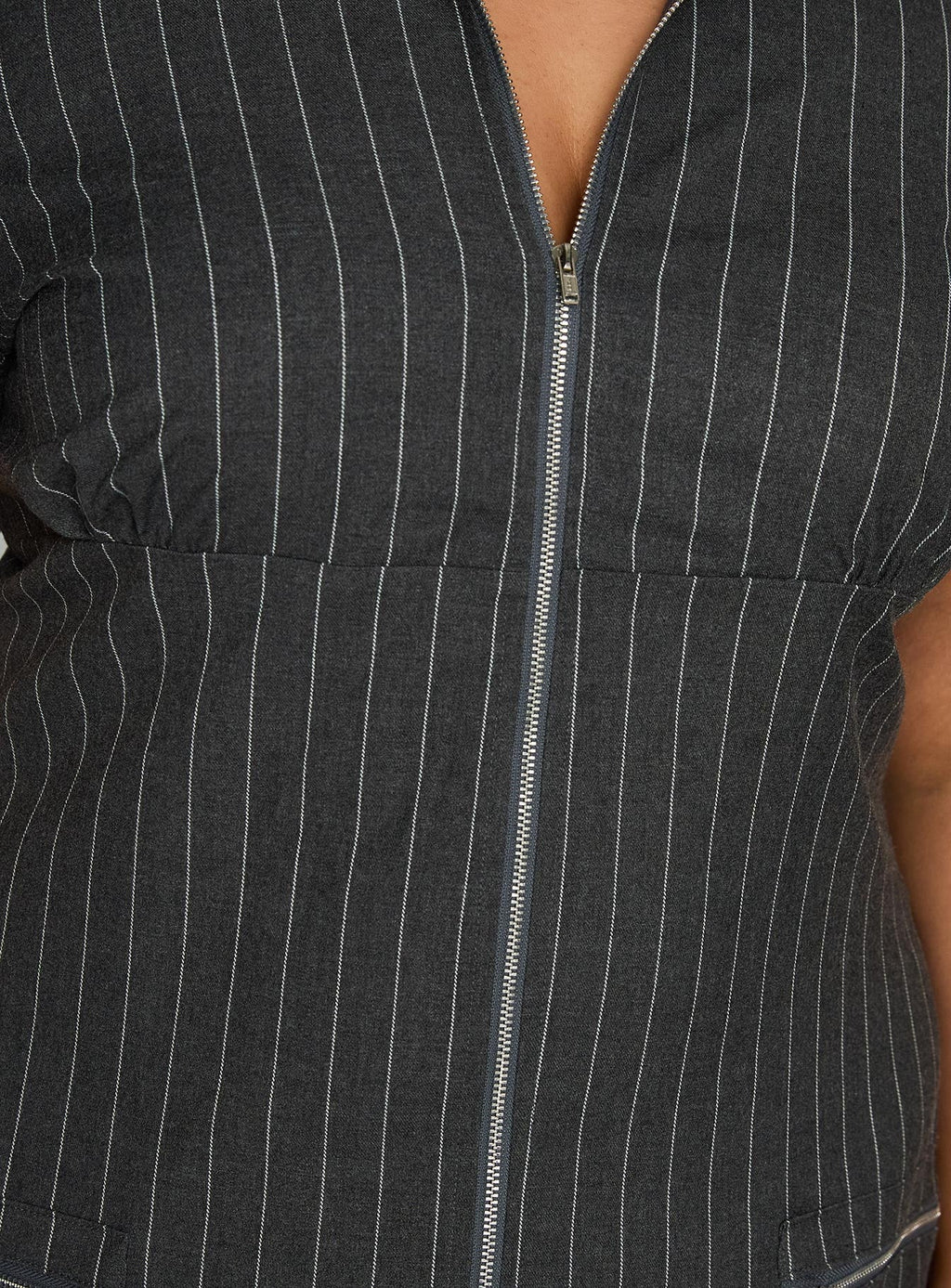 Wynona Mini Dress White / Grey Pinstripe Curve