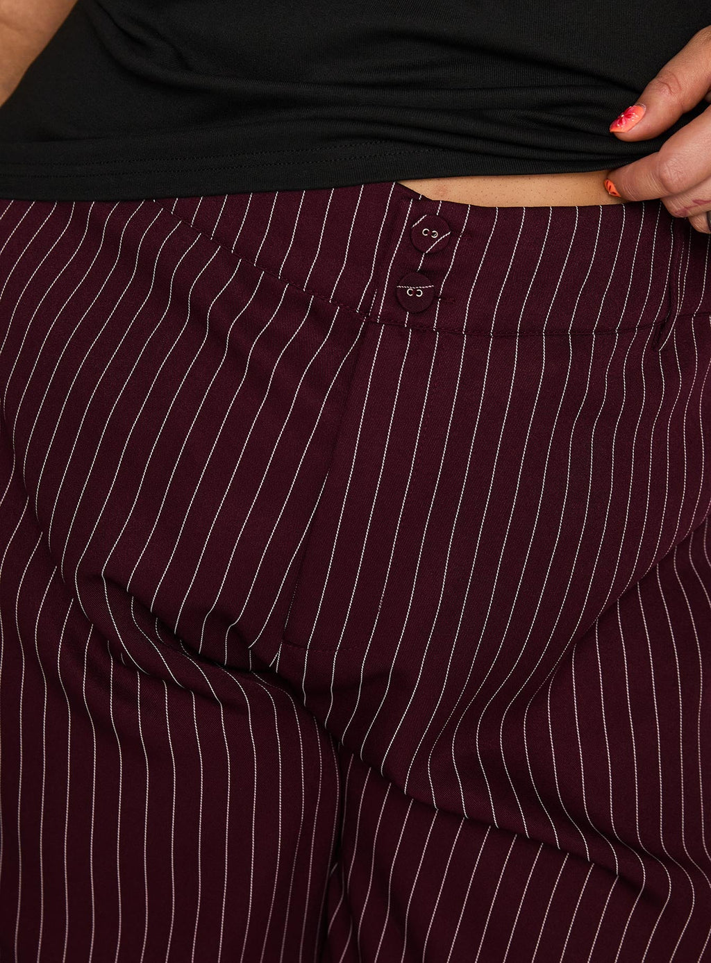 Lorenne Mid Rise Pant Burgundy Pinstripe Curve