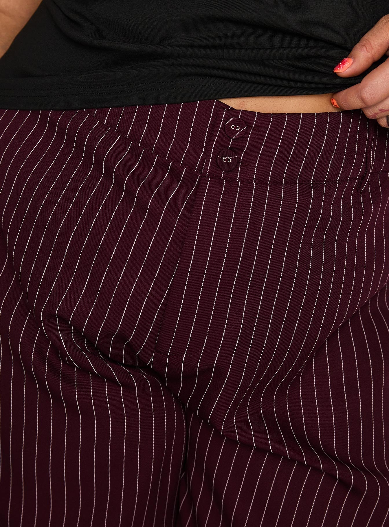 Lorenne Mid Rise Pant Burgundy Pinstripe Curve