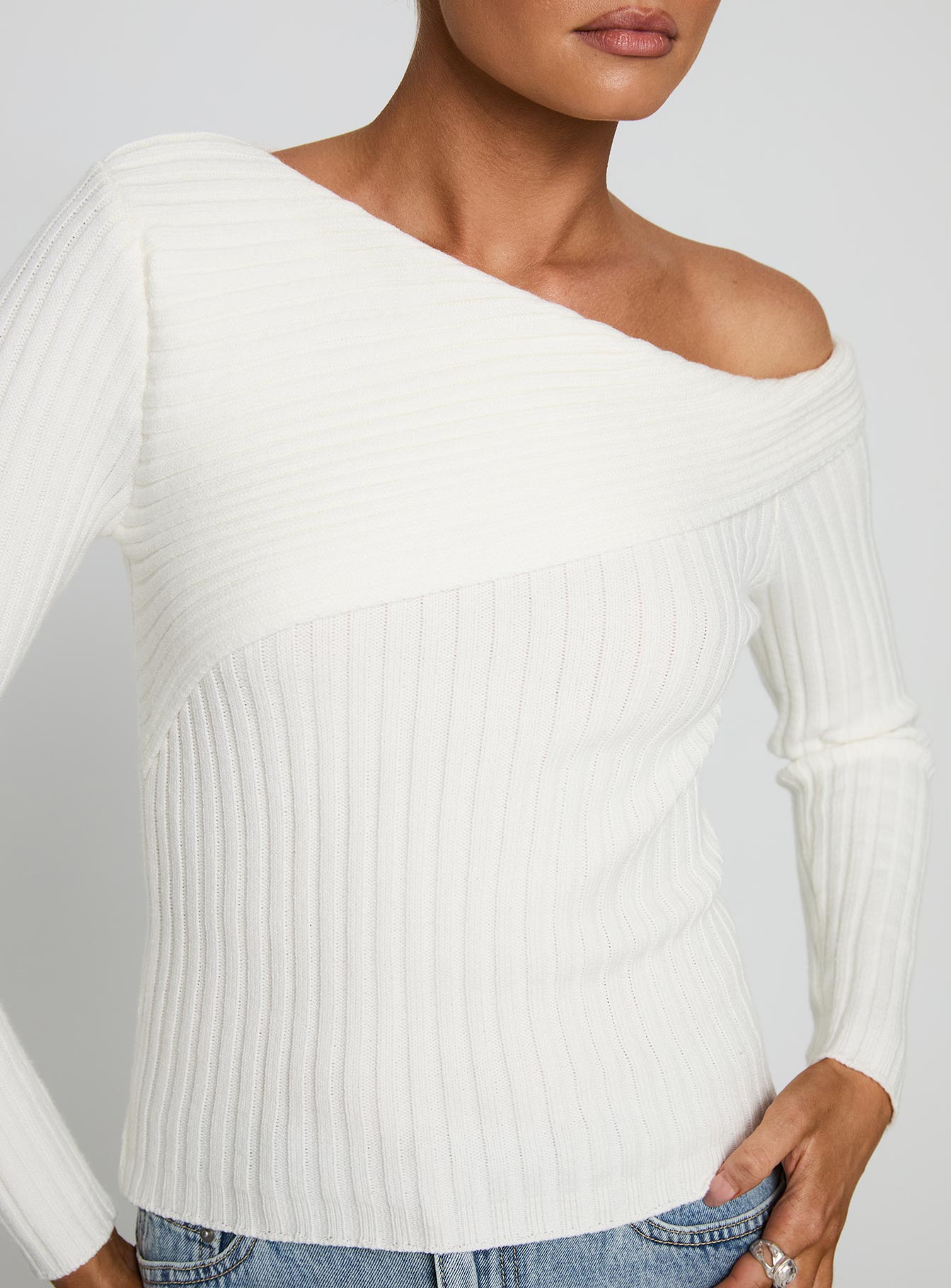 Jaybell Cold Shoulder Sweater White