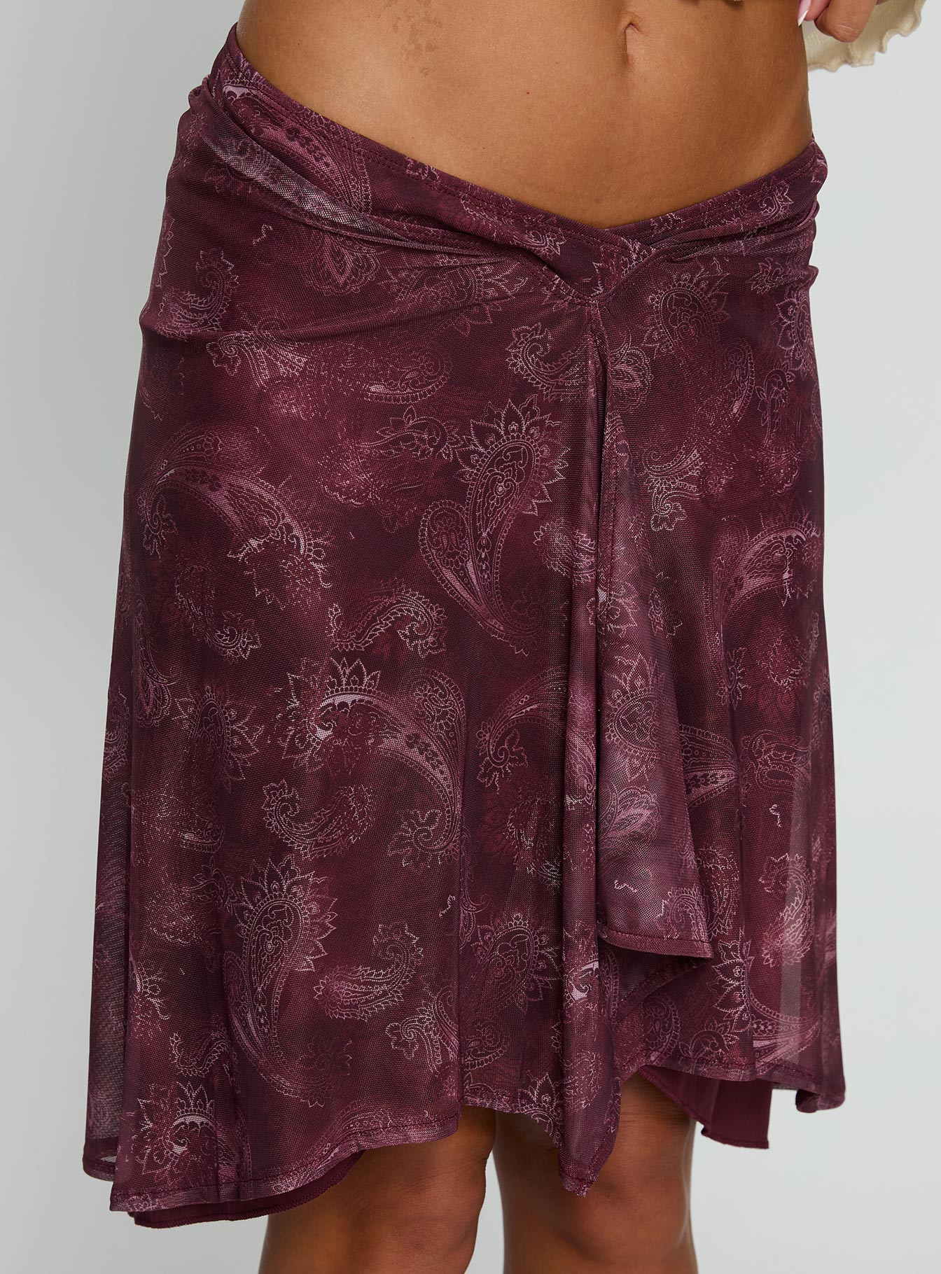 Esmeray Midi Skirt Mesh Tonal Paisley Plum