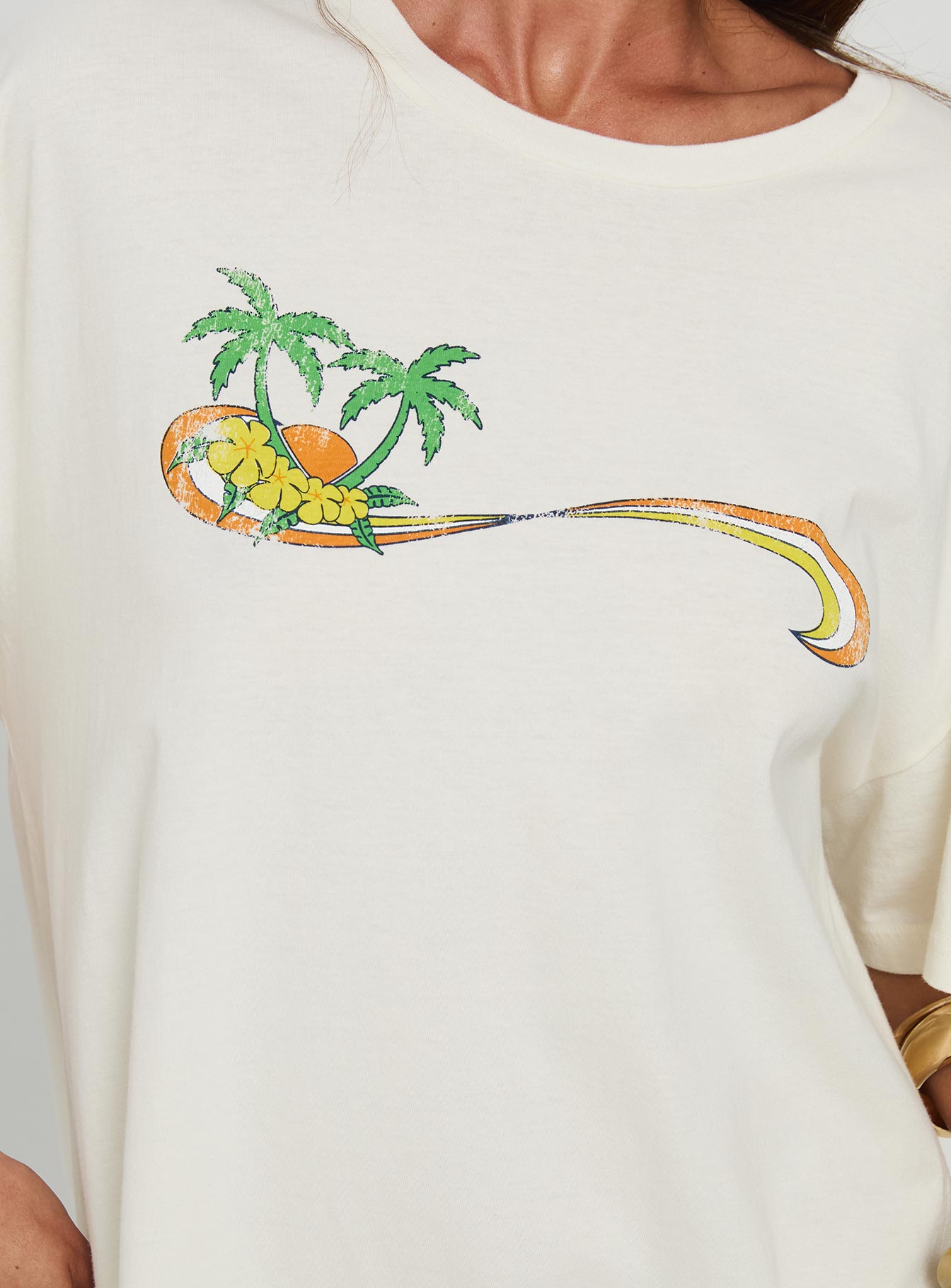 Kawabunga Oversized Graphic Top Cream