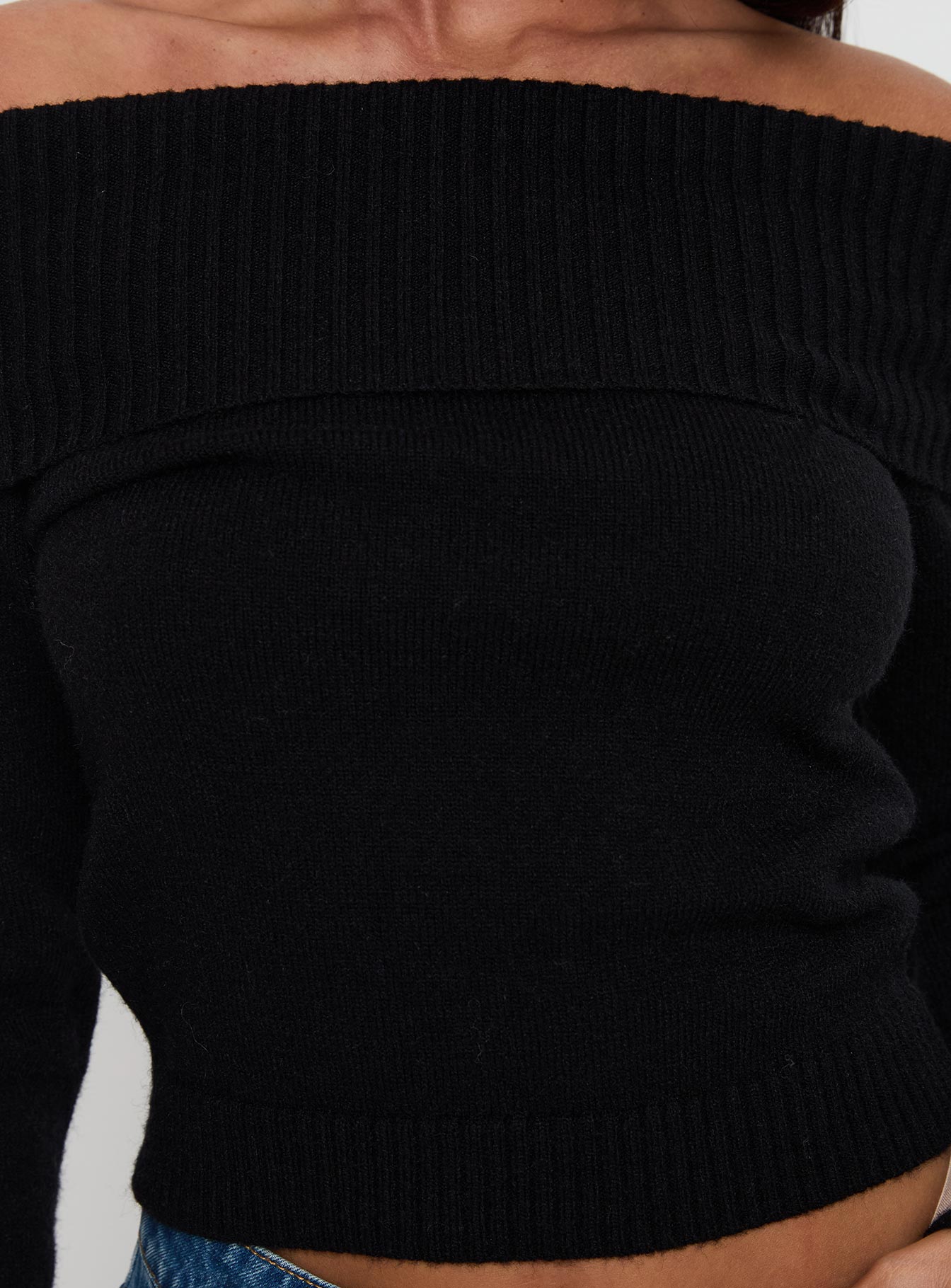 One For Me Off The Shoulder Long Sleeve Sweater Black