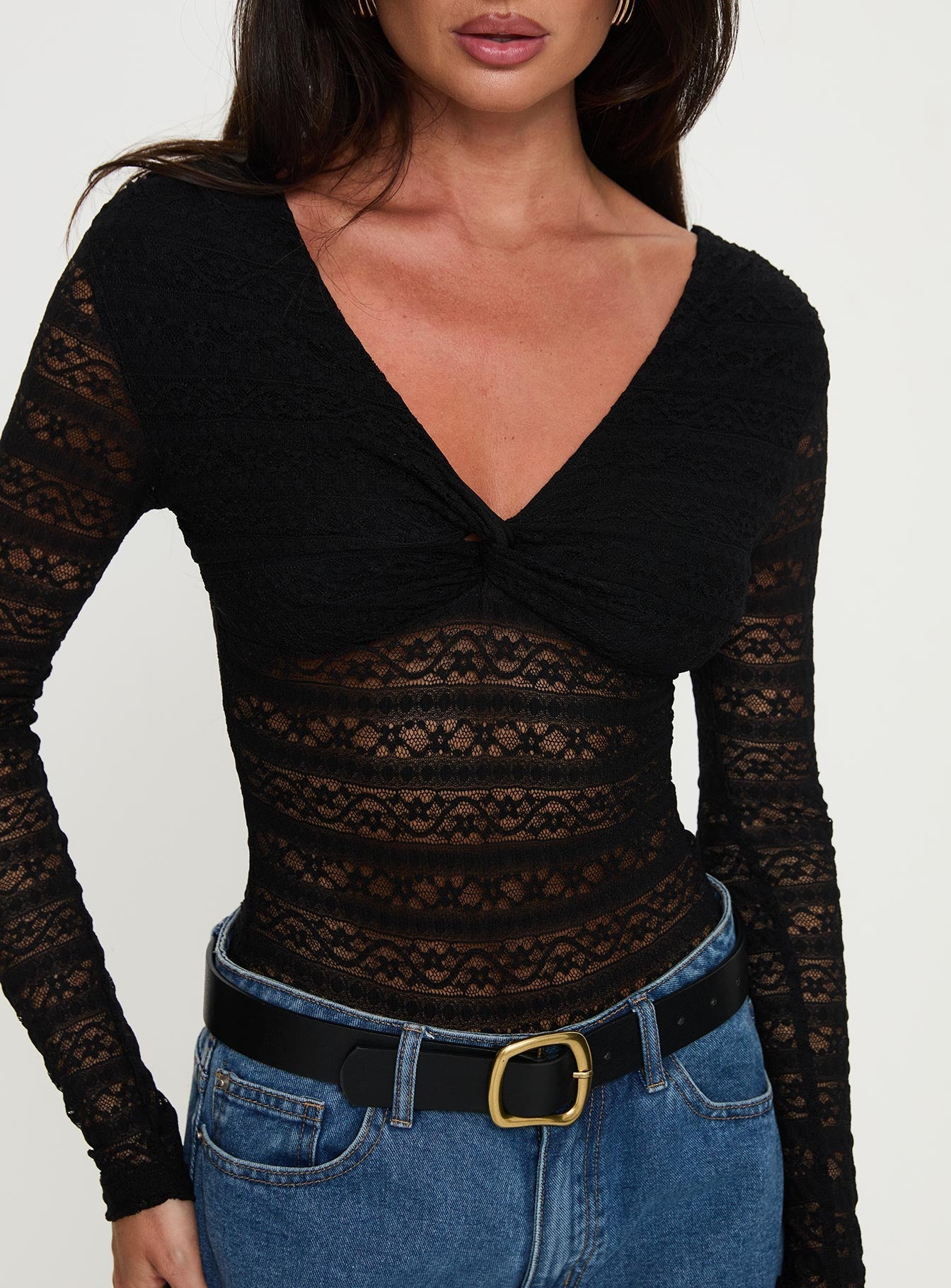 Secret Of Us Off Shoulder Lace Bodysuit Black