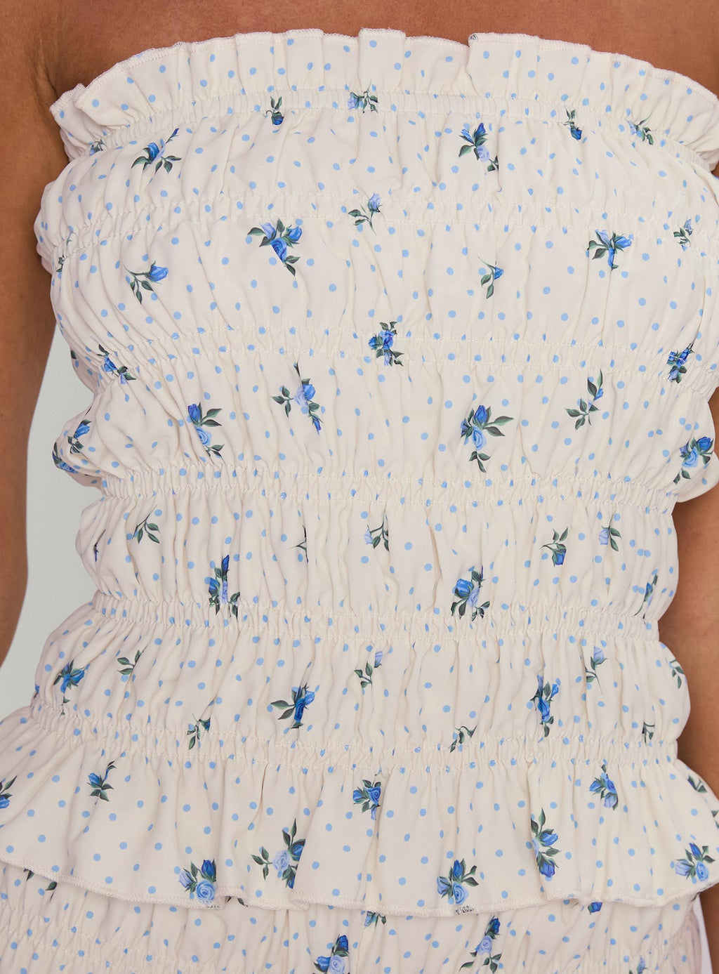 Warm Welcome Strapless Top Blue Floral