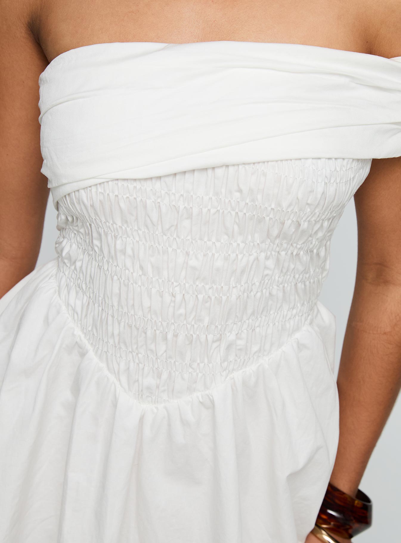 Fruitful Off Shoulder Mini Dress White