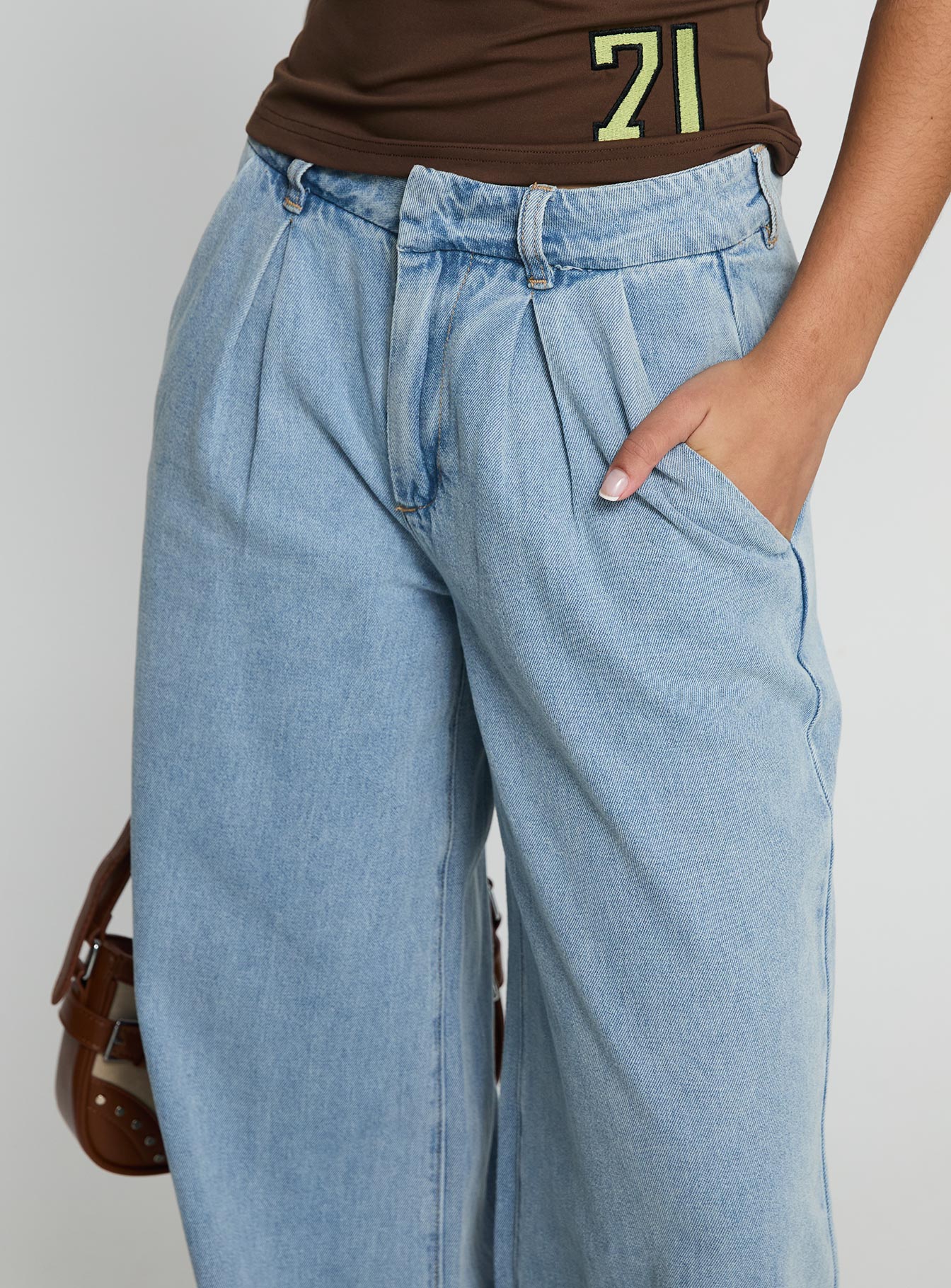 Siloh Mid Rise Wide Leg Denim Jeans Light Blue Wash