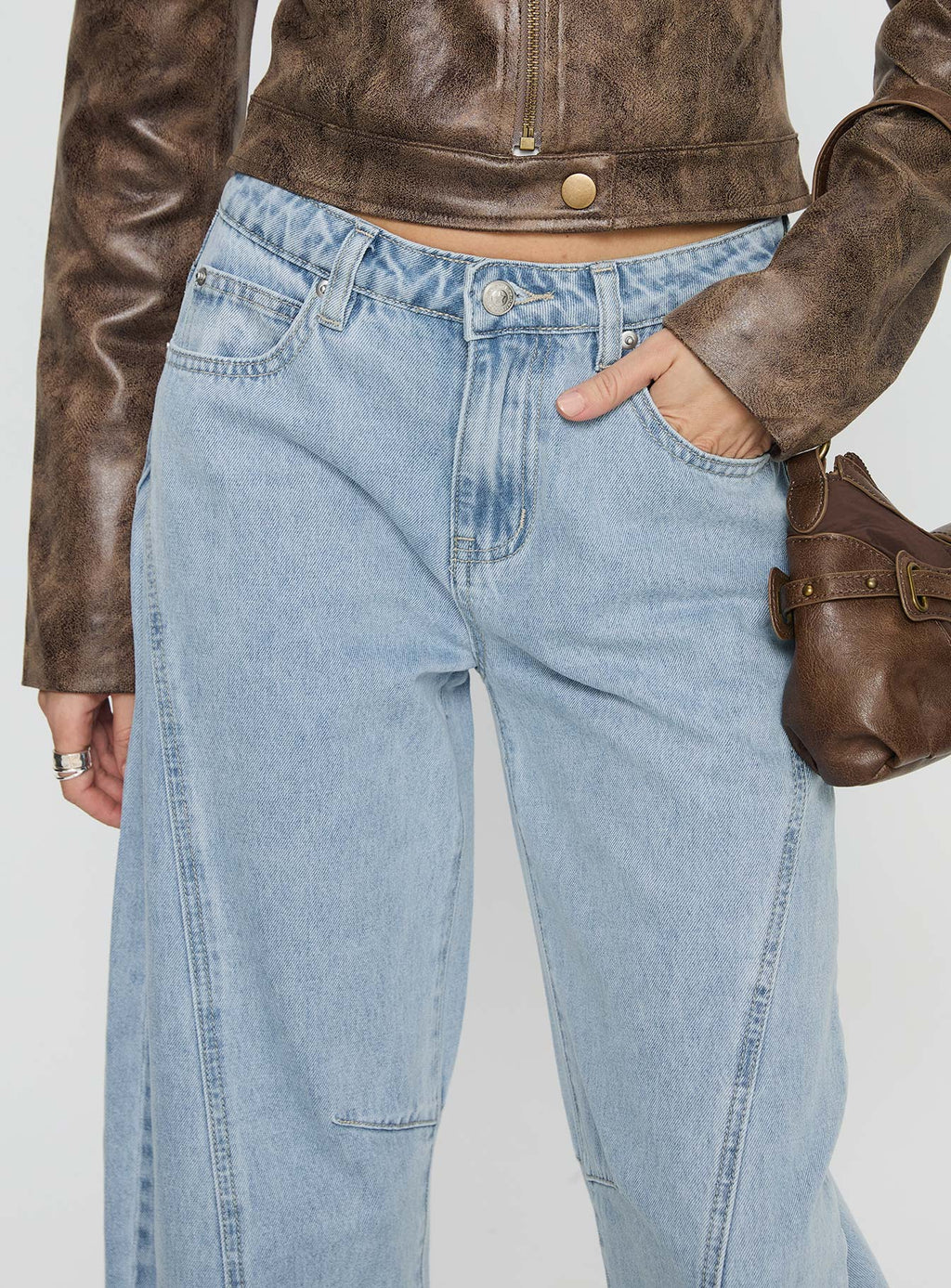 Lost Track Mid Rise Barrel Leg Jeans Ice Wash