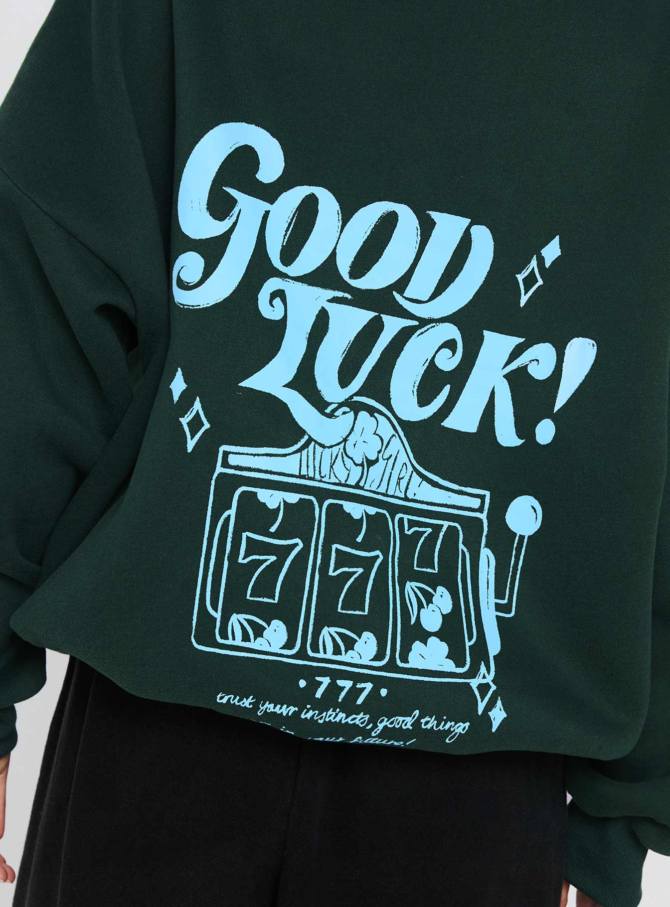 Good Luck Graphic Hoodie Green / Blue