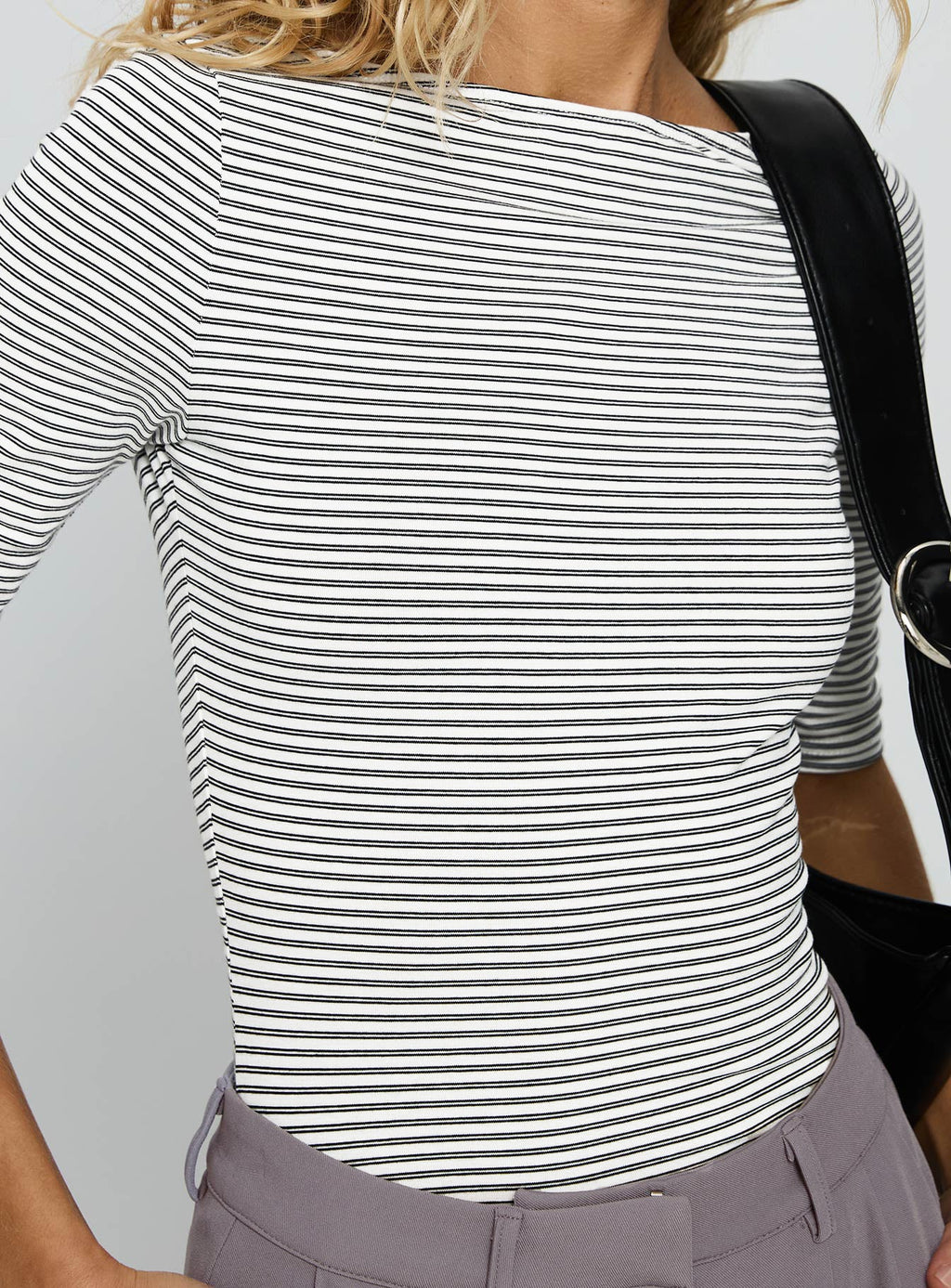 Here One Moment 3/4 Sleeve Bodysuit Black / White Stripe