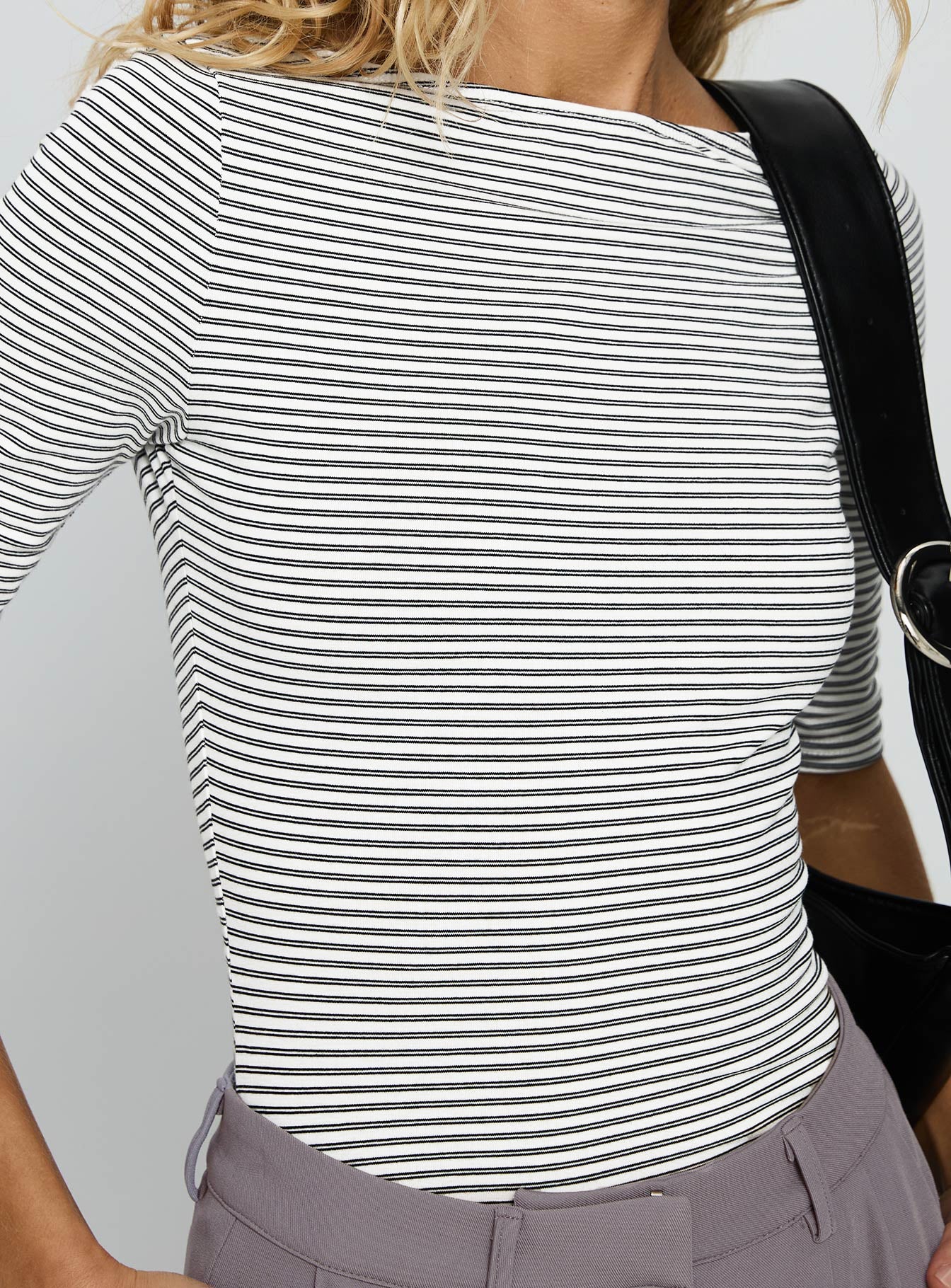 Here One Moment 3/4 Sleeve Bodysuit Black / White Stripe