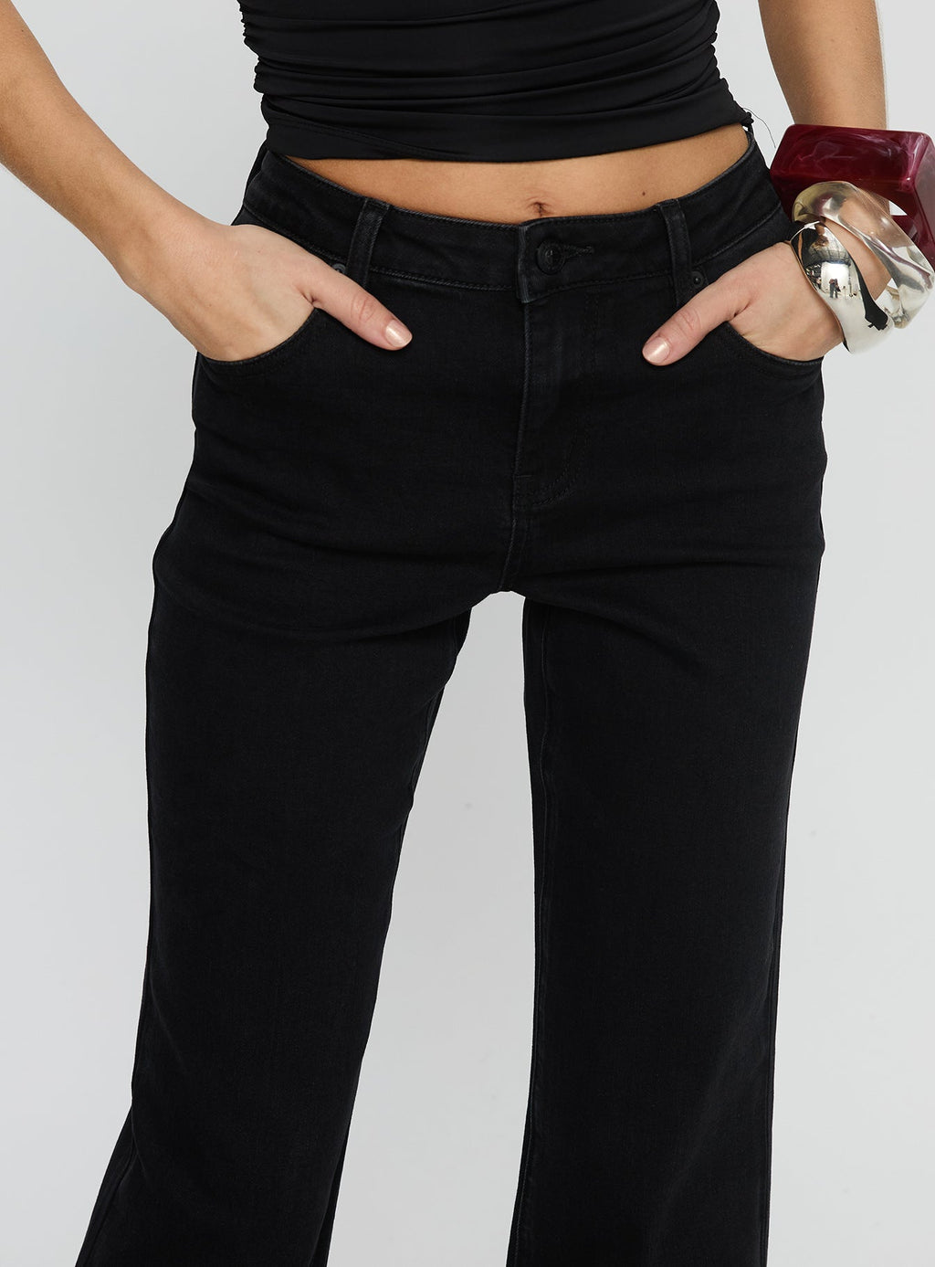 Magic Mirror Mid Rise Bootleg Jeans Washed Black