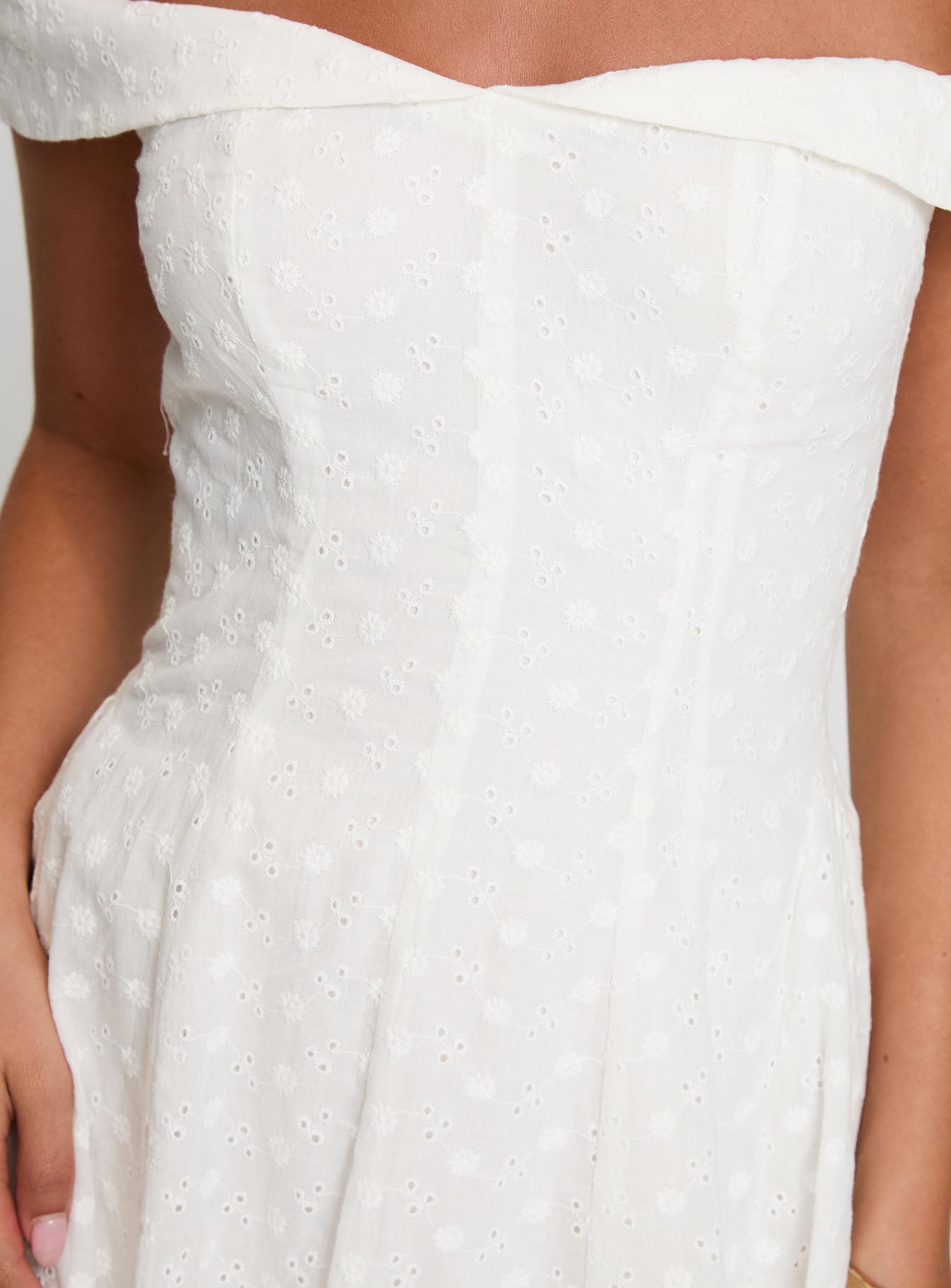 Rosebud Broderie Off The Shoulder Mini Dress White