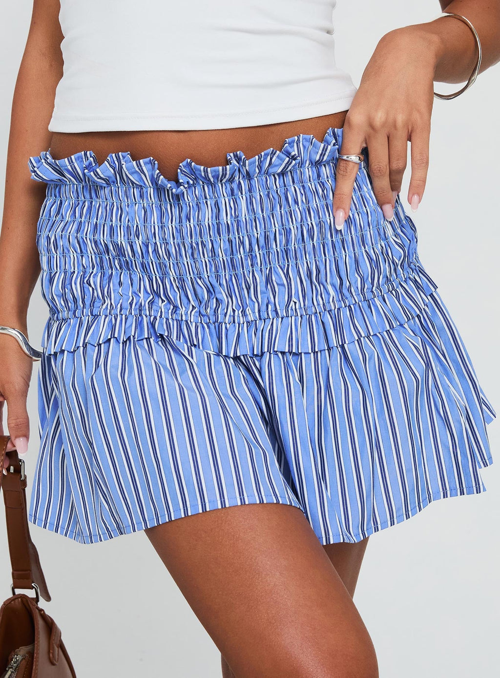 Othira Shirring Mini Skirt Blue Stripe