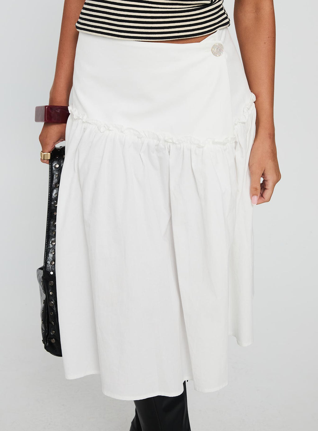 Jonsie Tiered Frill Midi Skirt White
