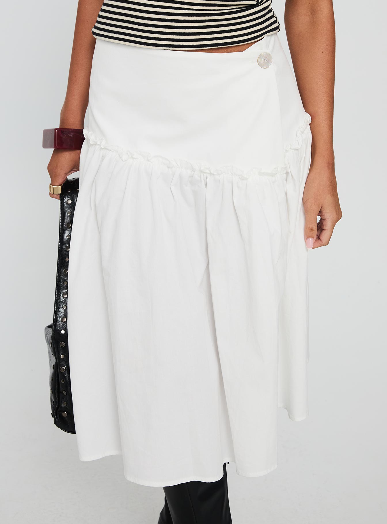Jonsie Tiered Frill Midi Skirt White