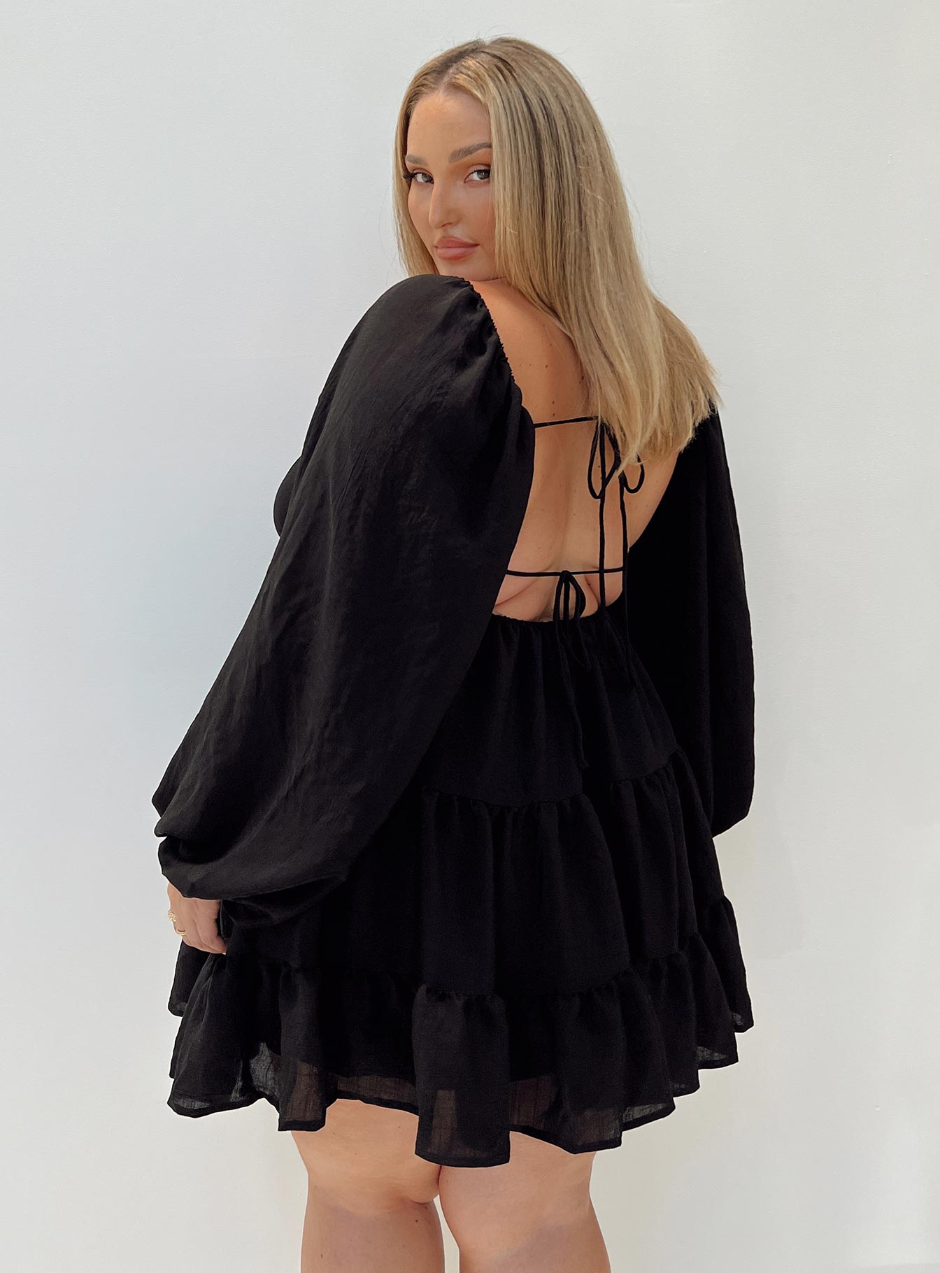 Danny Long Sleeve Mini Dress Black Curve