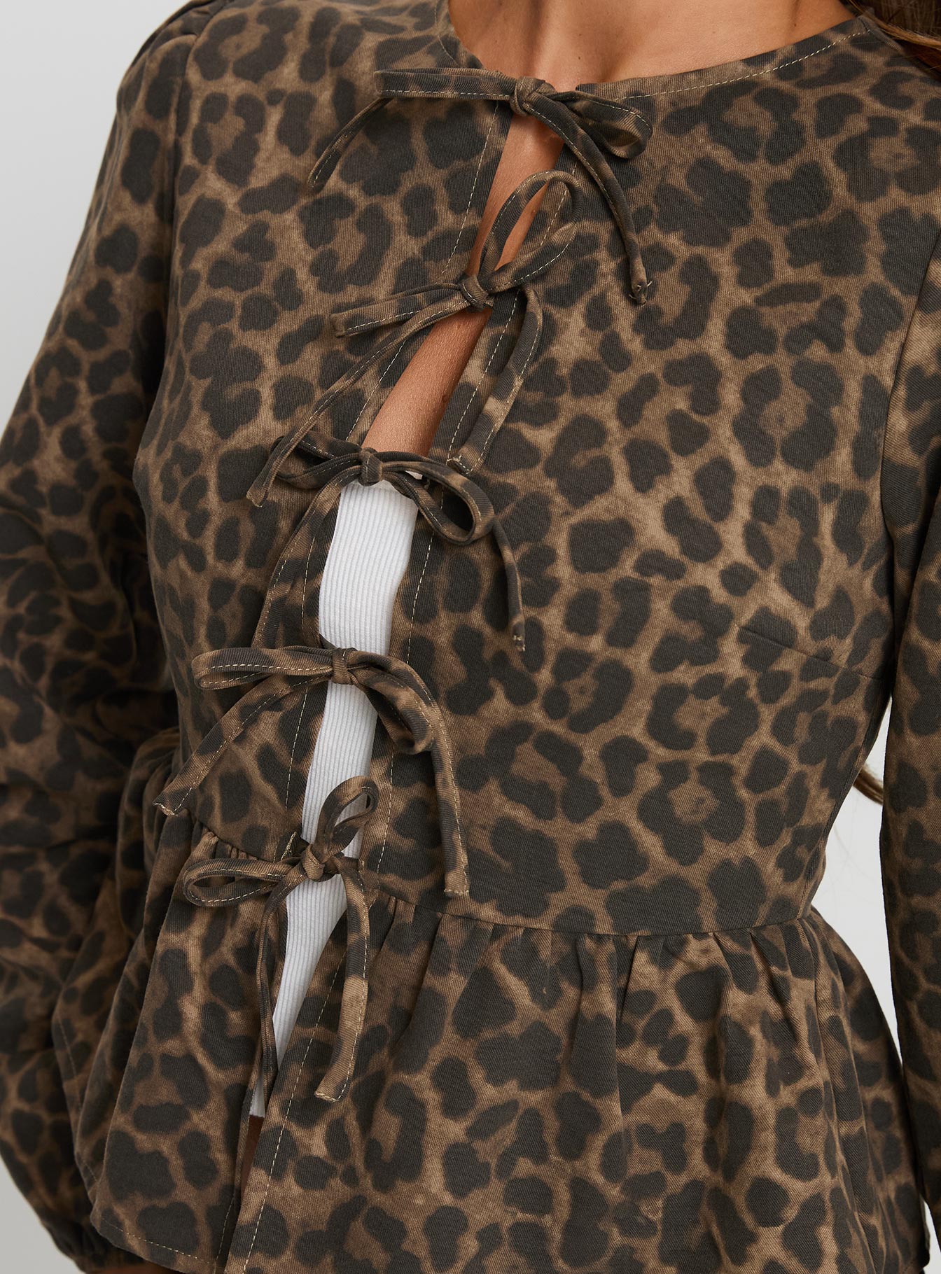 Recognize Tie Detail Long Sleeve Top Leopard