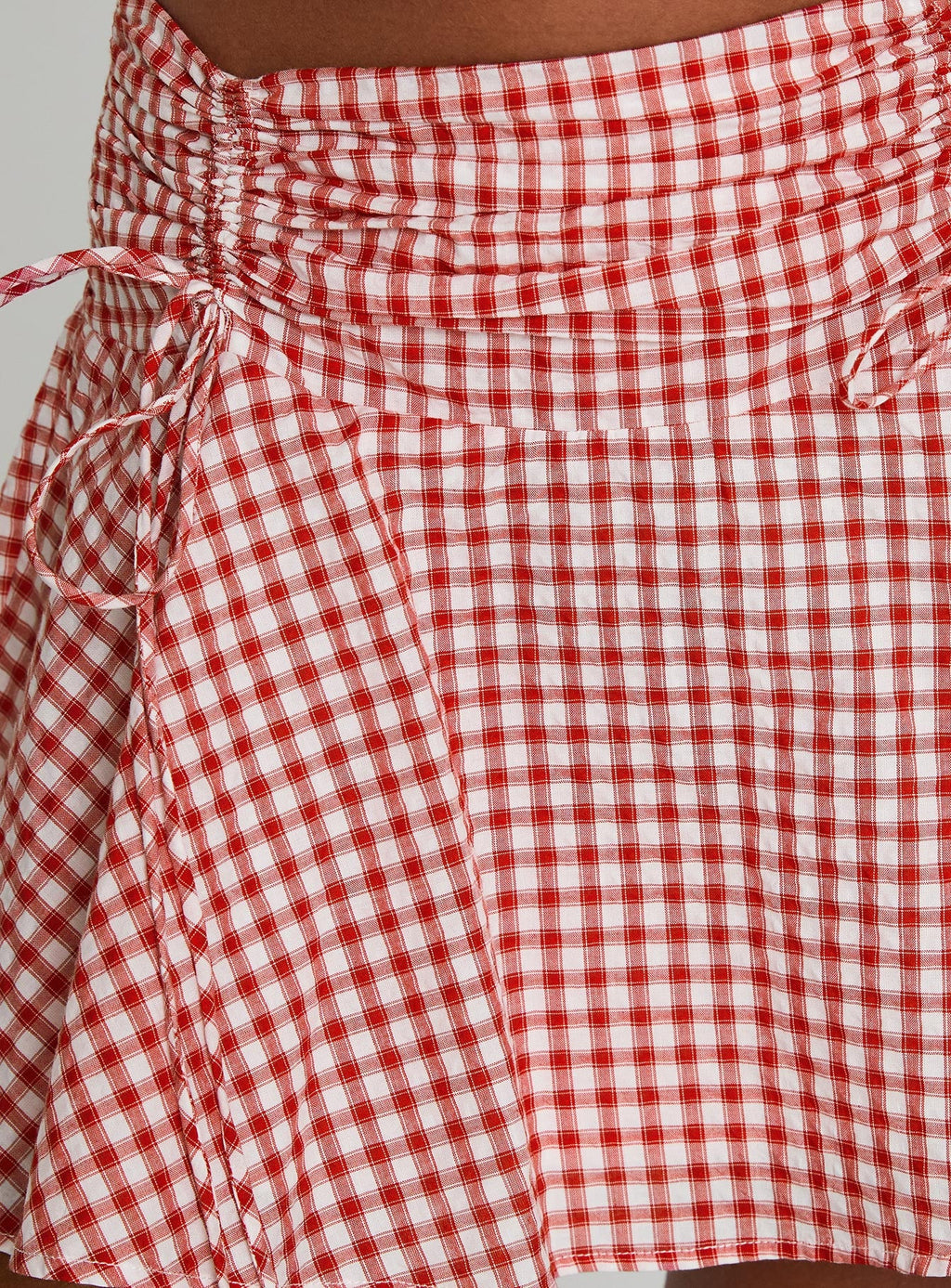 Sweet Verona Ruched Mini Skirt Red Check