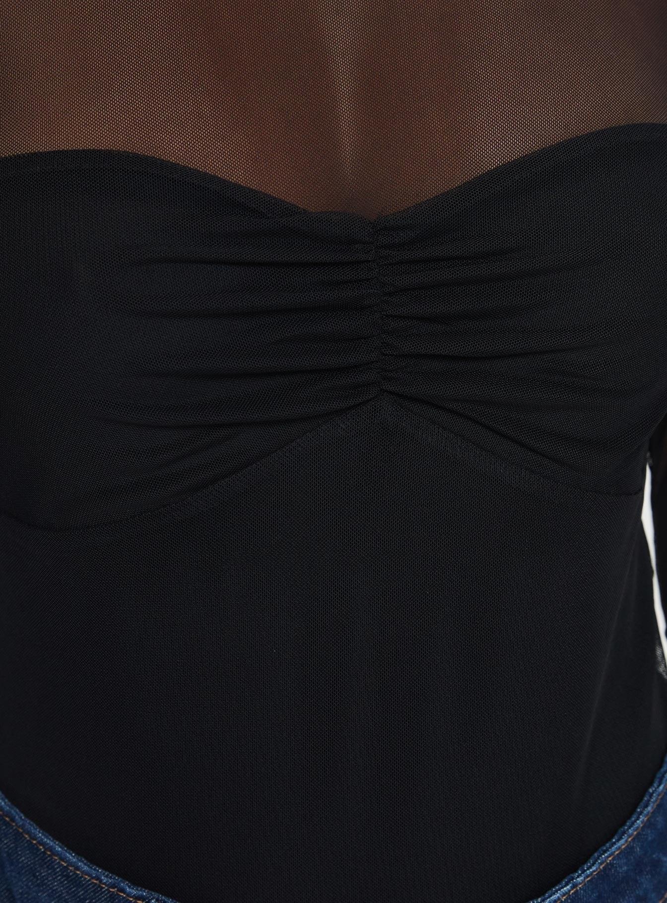 Delanee Mesh Detail Long Sleeve Bodysuit Black