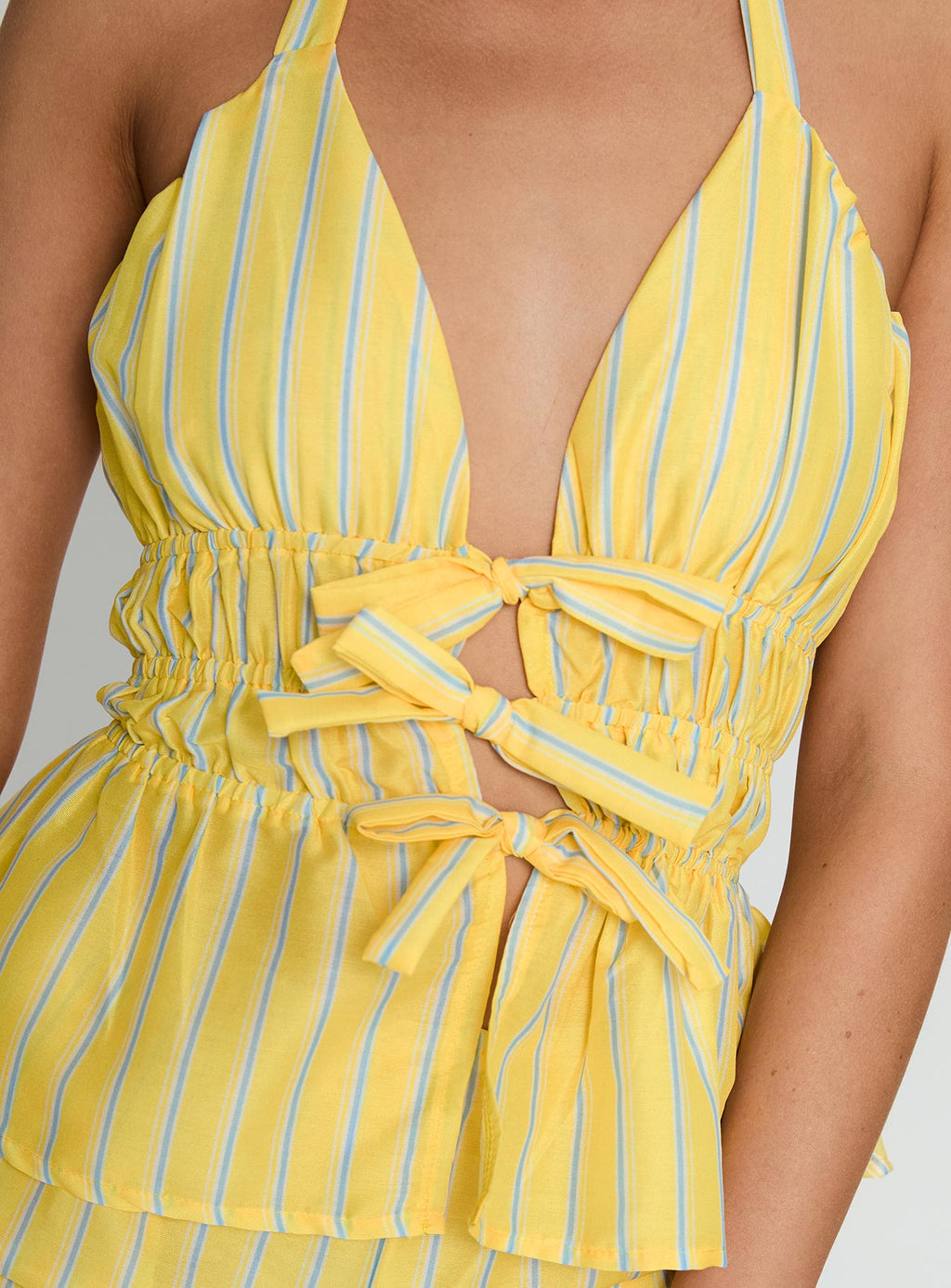 Delicacy Tie Detail Top Yellow Stripe