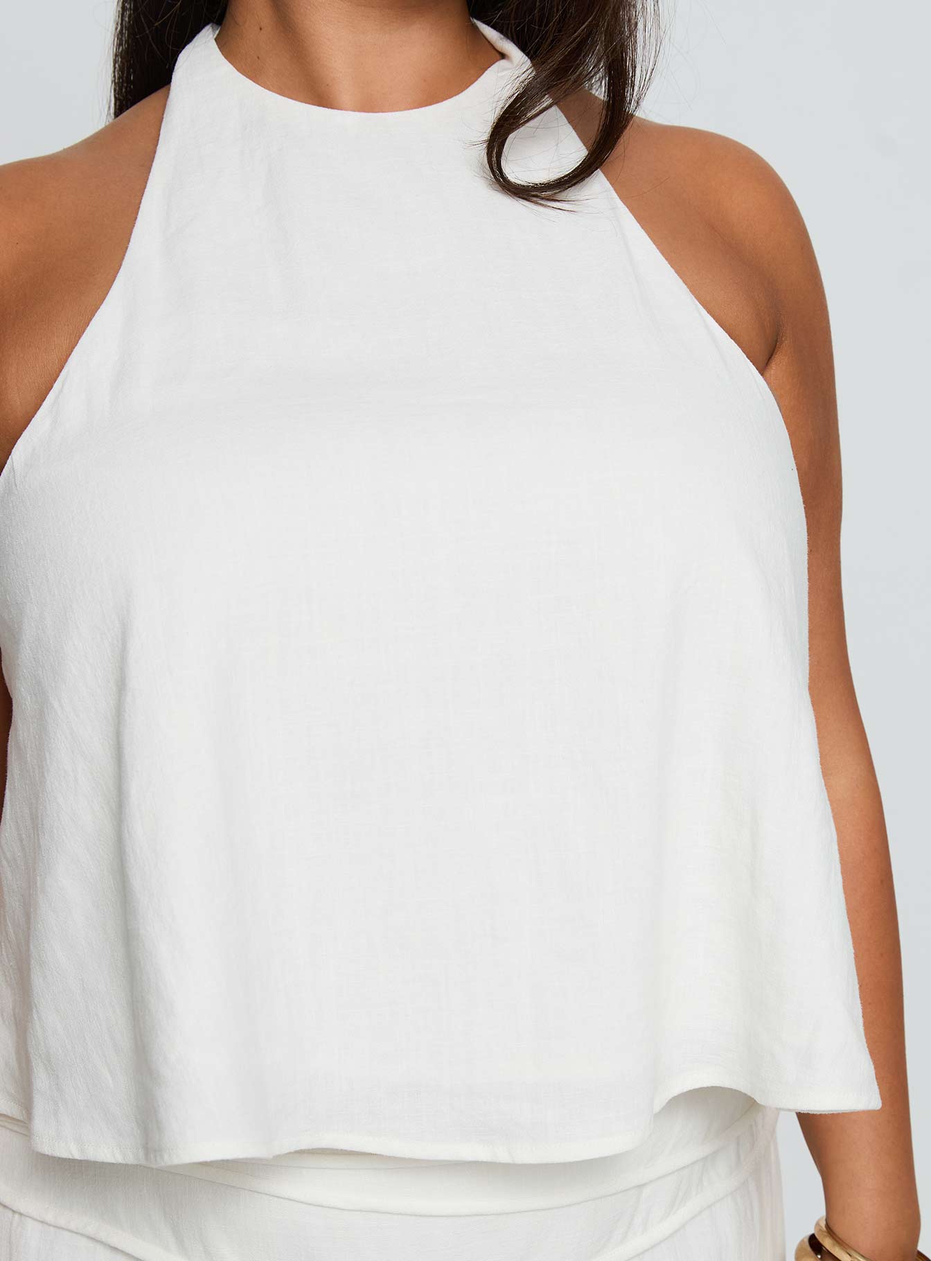 Aquaria Halter Linen Blend Top White Curve