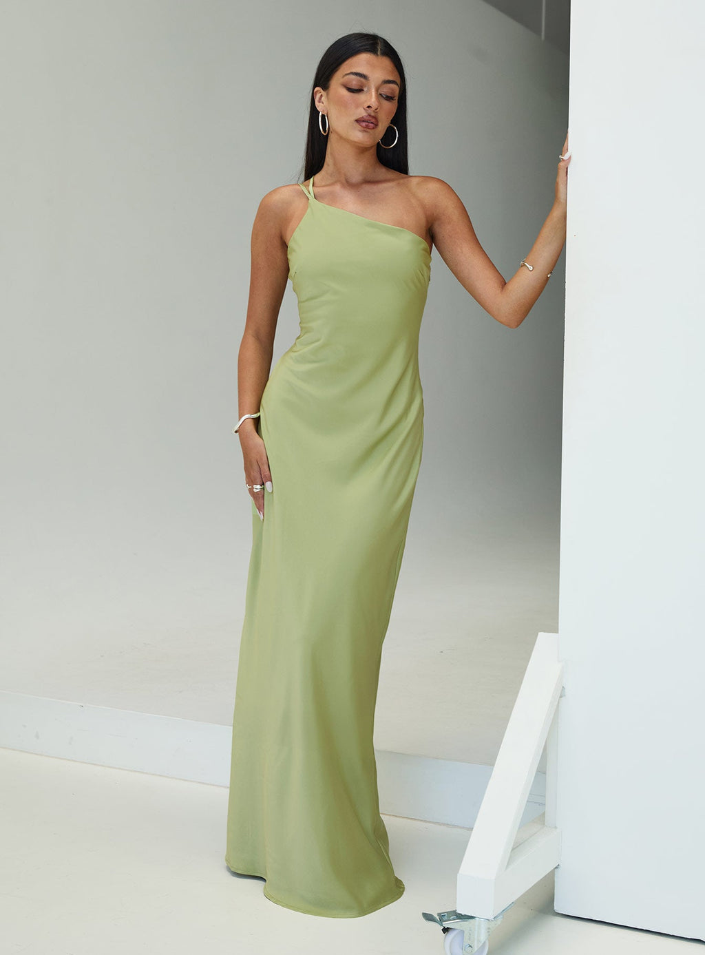 Nehemiah One Shoulder Maxi Dress Green