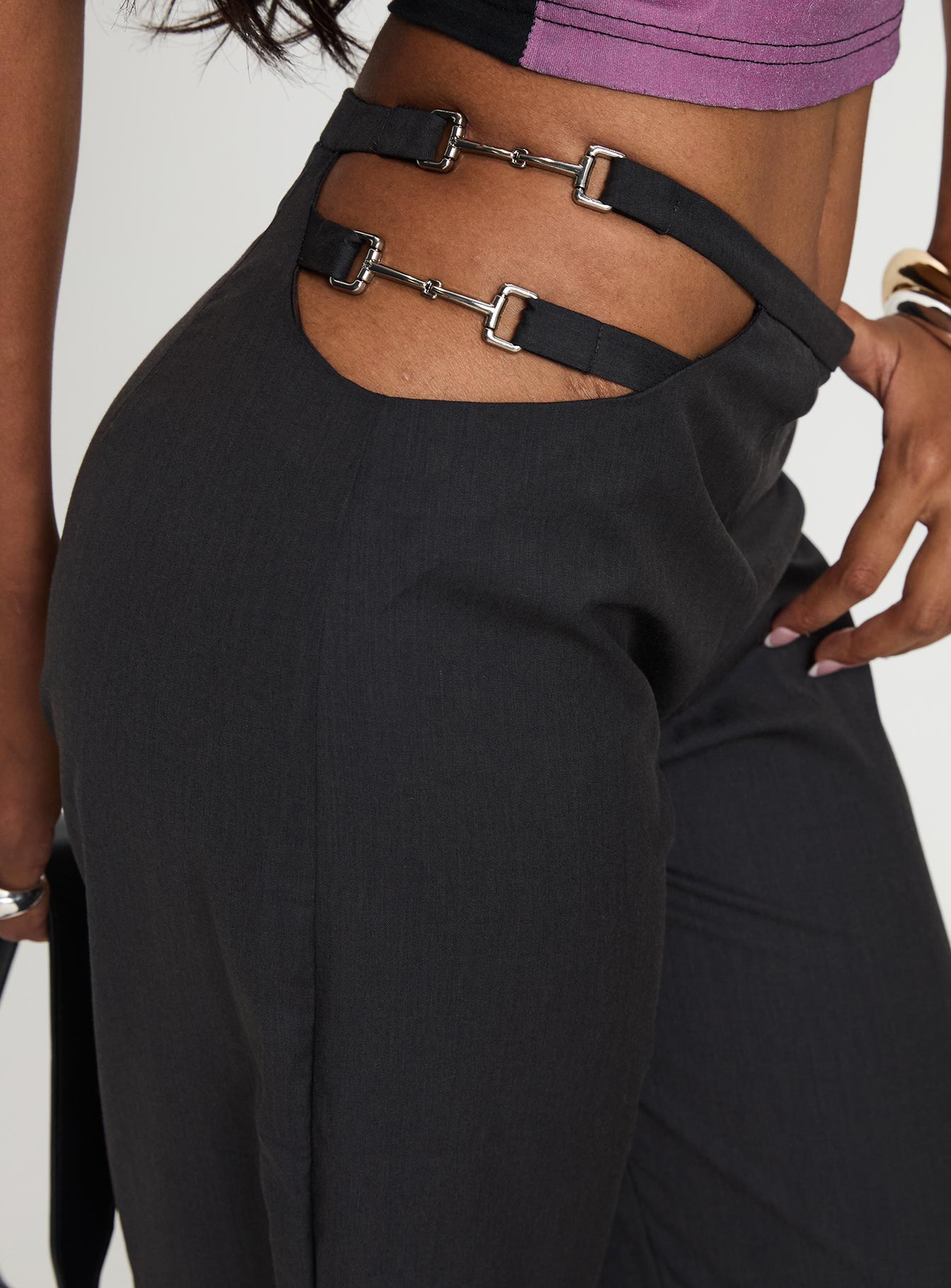 Nights Like This Cut Out Buckle Detail Pants Charcoal